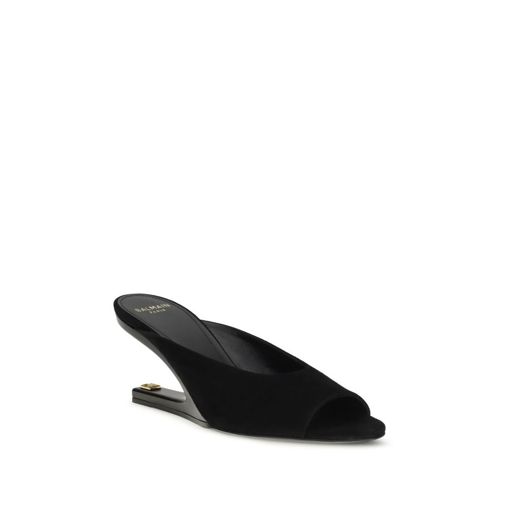 Balmain Black Calf Leather Bos Taurus Women's Mules