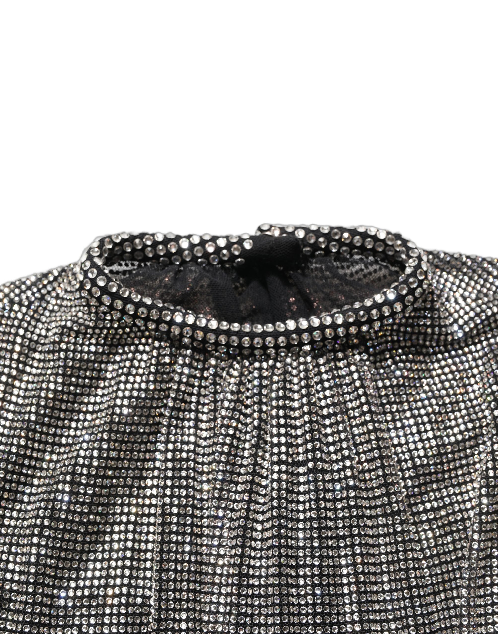 Dolce & Gabbana Silver Rhinestones Long Sleeves Bodysuit Mini Women's Dress