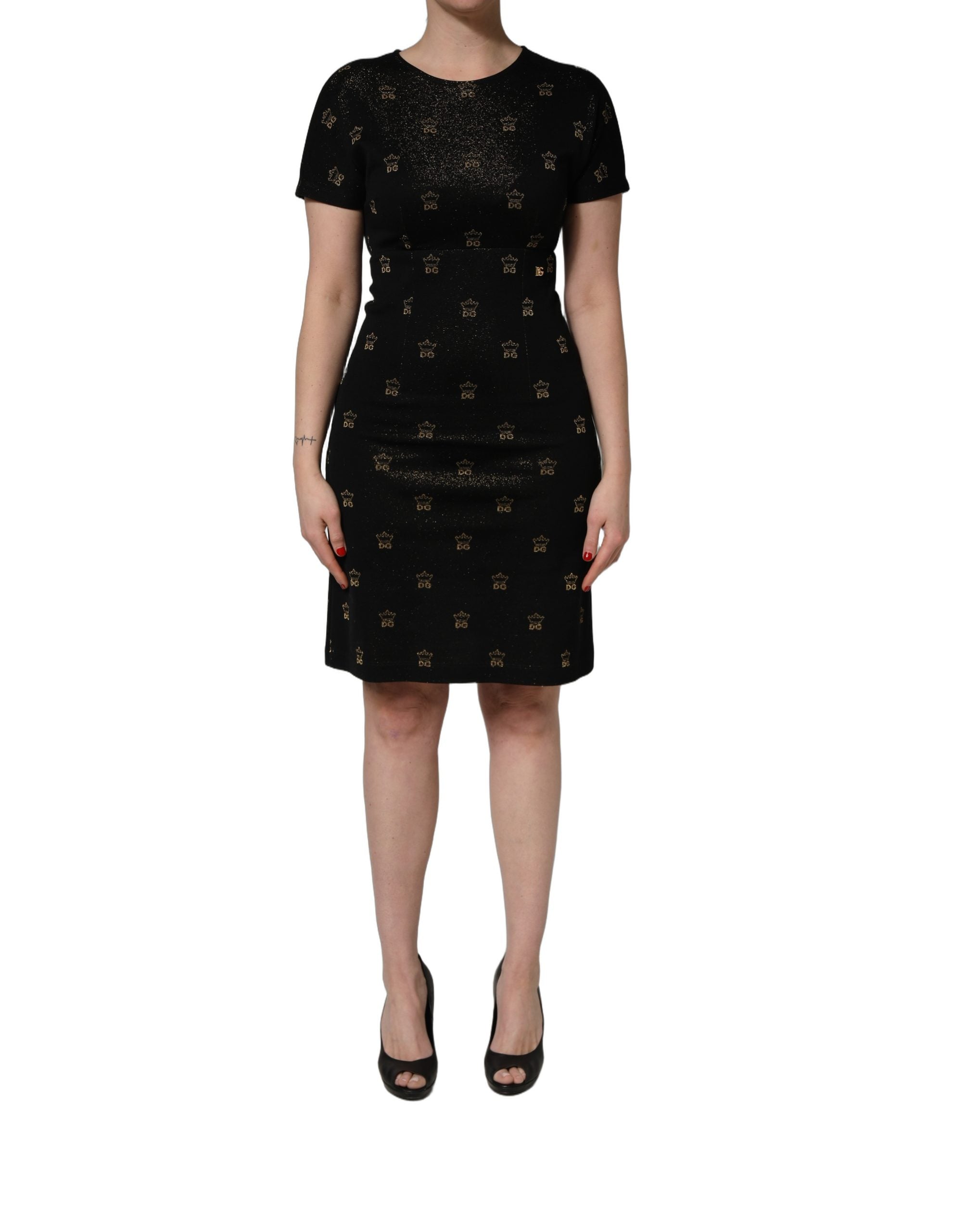 Dolce & Gabbana Black DG Crown Short-Sleeve Sheath Women's Dress