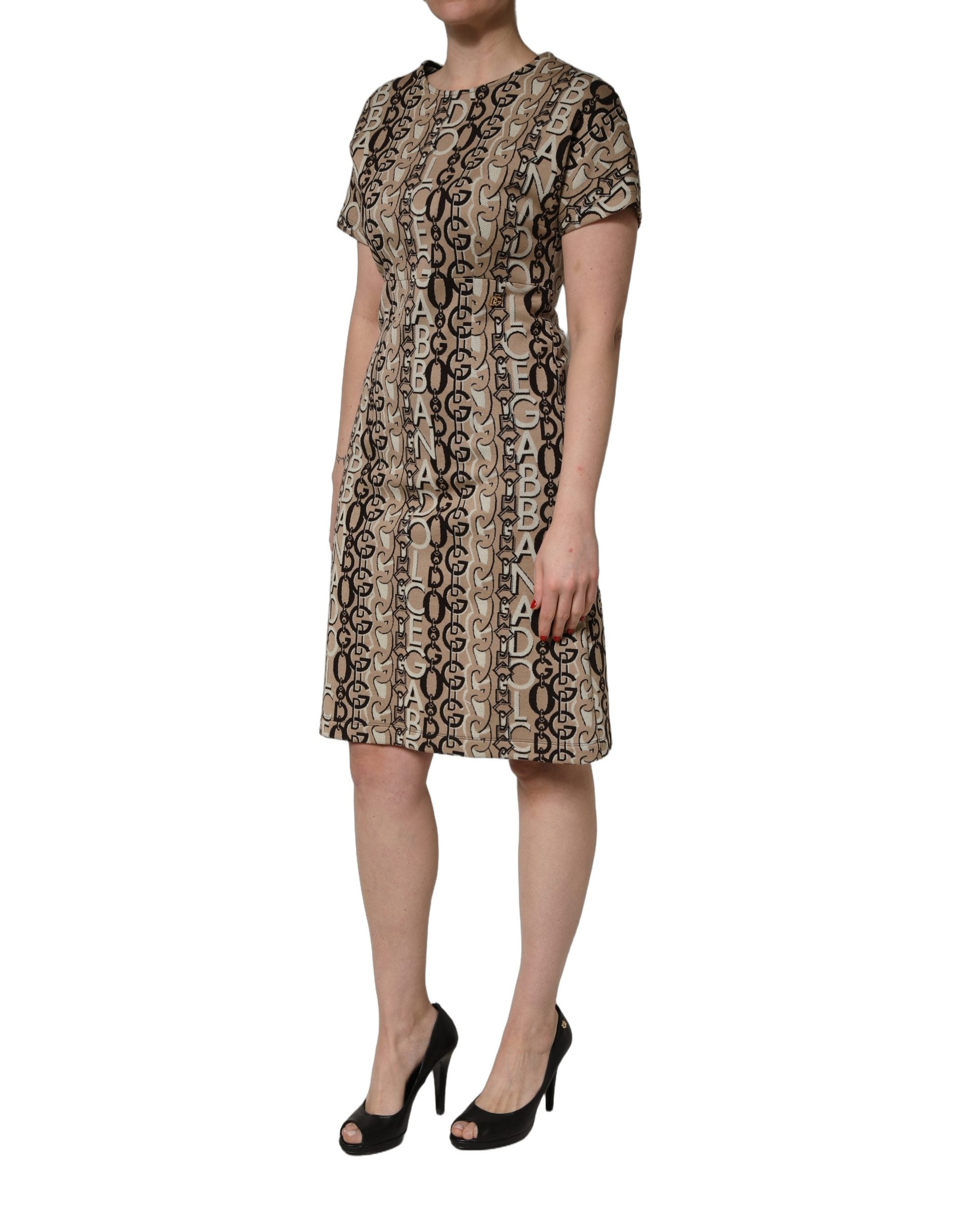 Dolce & Gabbana Brown DG Logo Chain Short-Sleeve Sheath Women's Dress