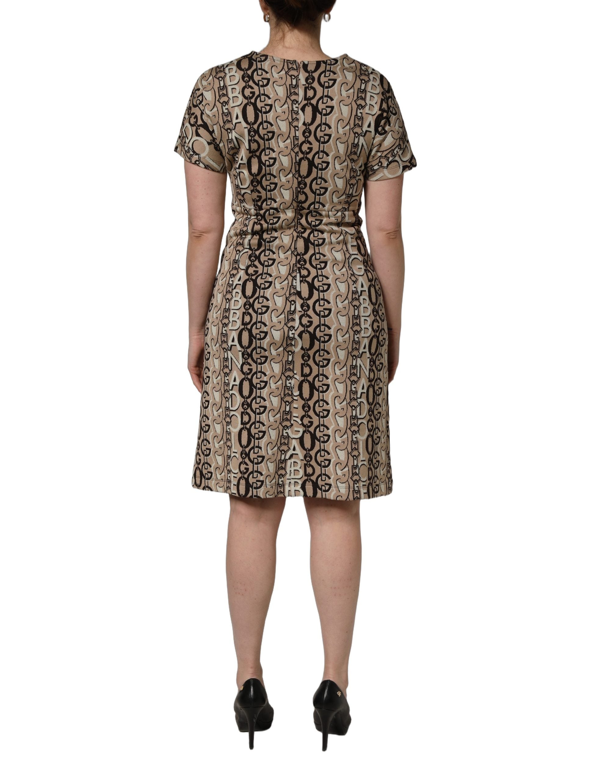 Dolce & Gabbana Brown DG Logo Chain Short-Sleeve Sheath Women's Dress