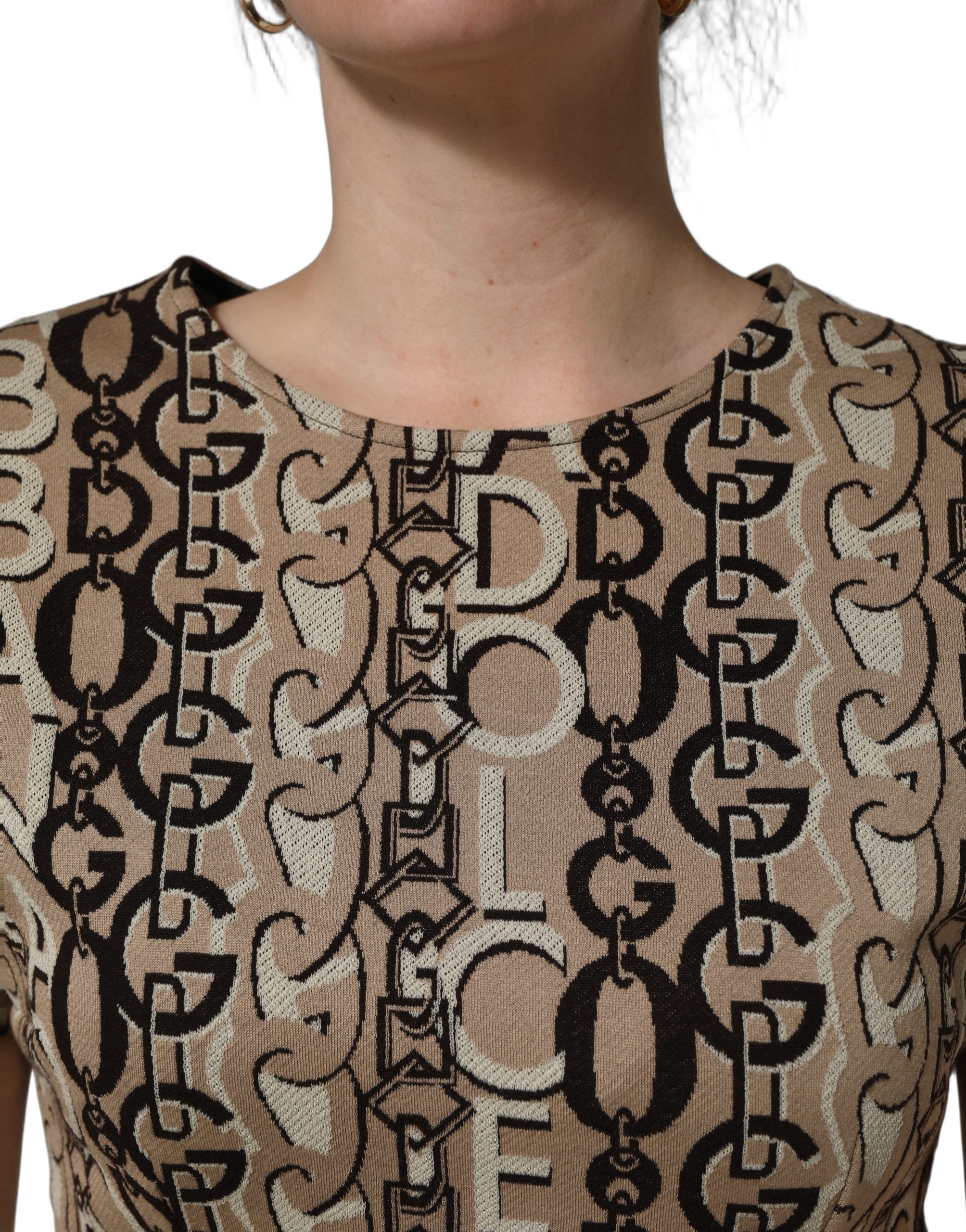 Dolce & Gabbana Brown DG Logo Chain Short-Sleeve Sheath Women's Dress