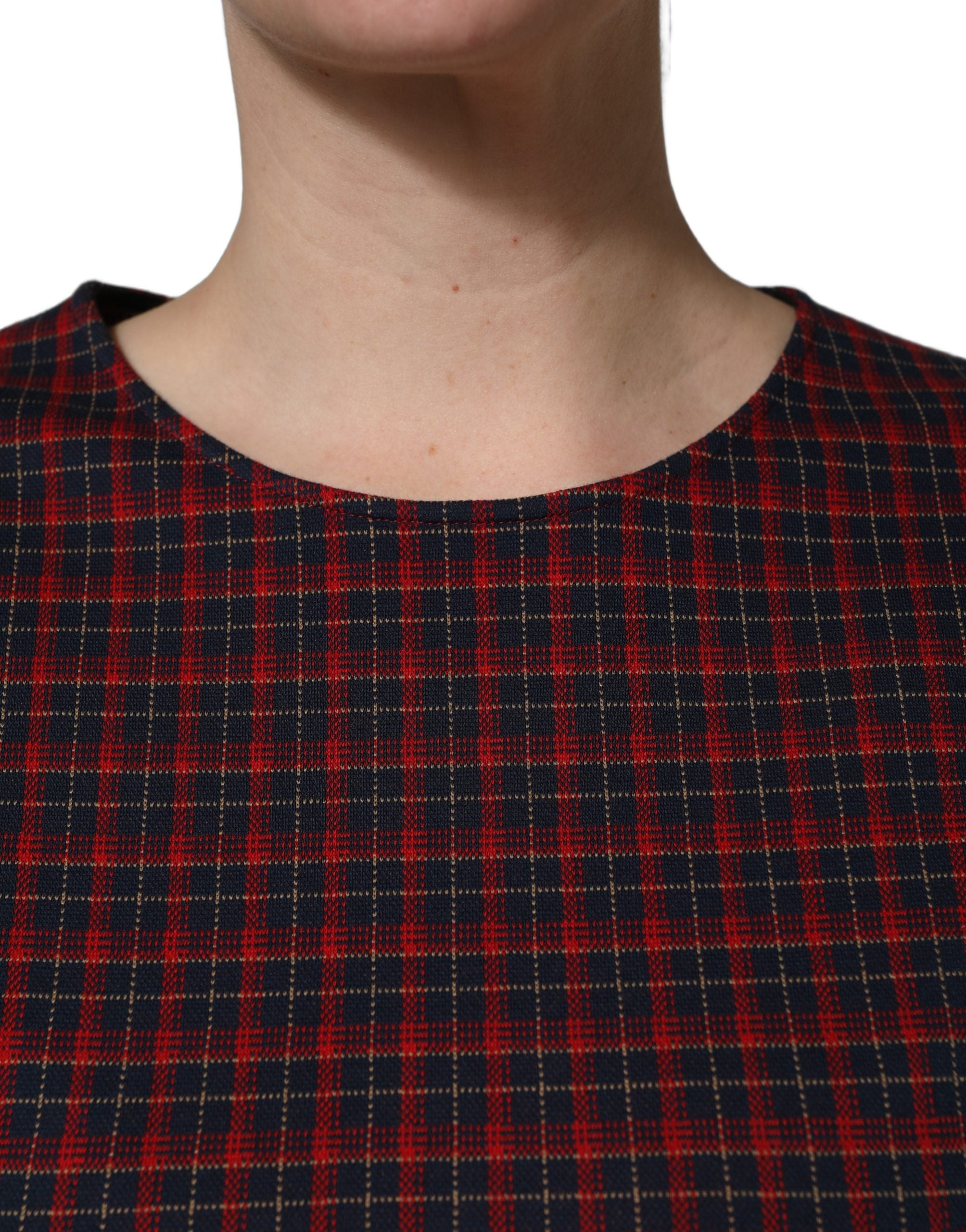 Dolce & Gabbana Red Black Checkered ShortSleeve Sheath Women's Dress