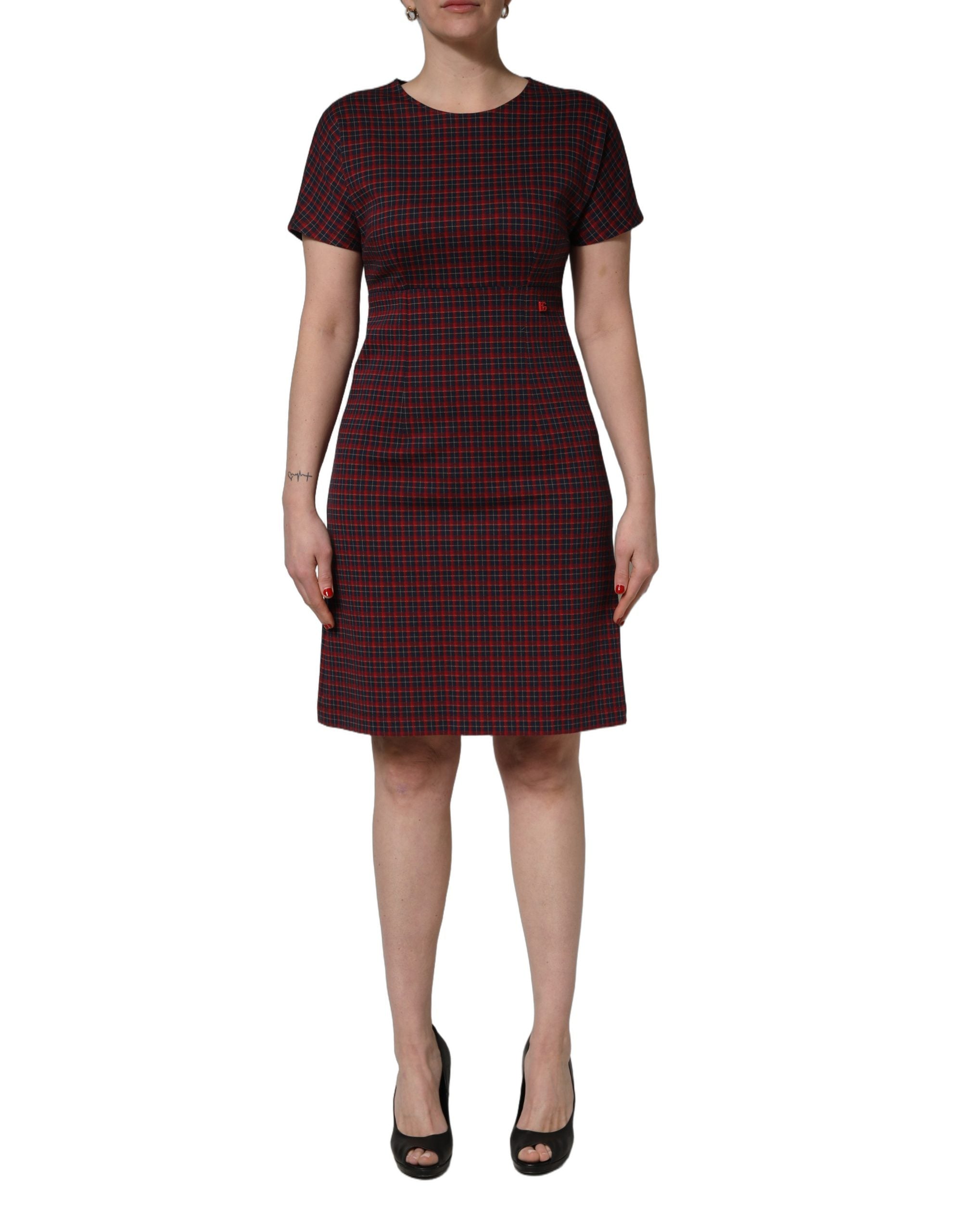 Dolce & Gabbana Red Black Checkered ShortSleeve Sheath Women's Dress