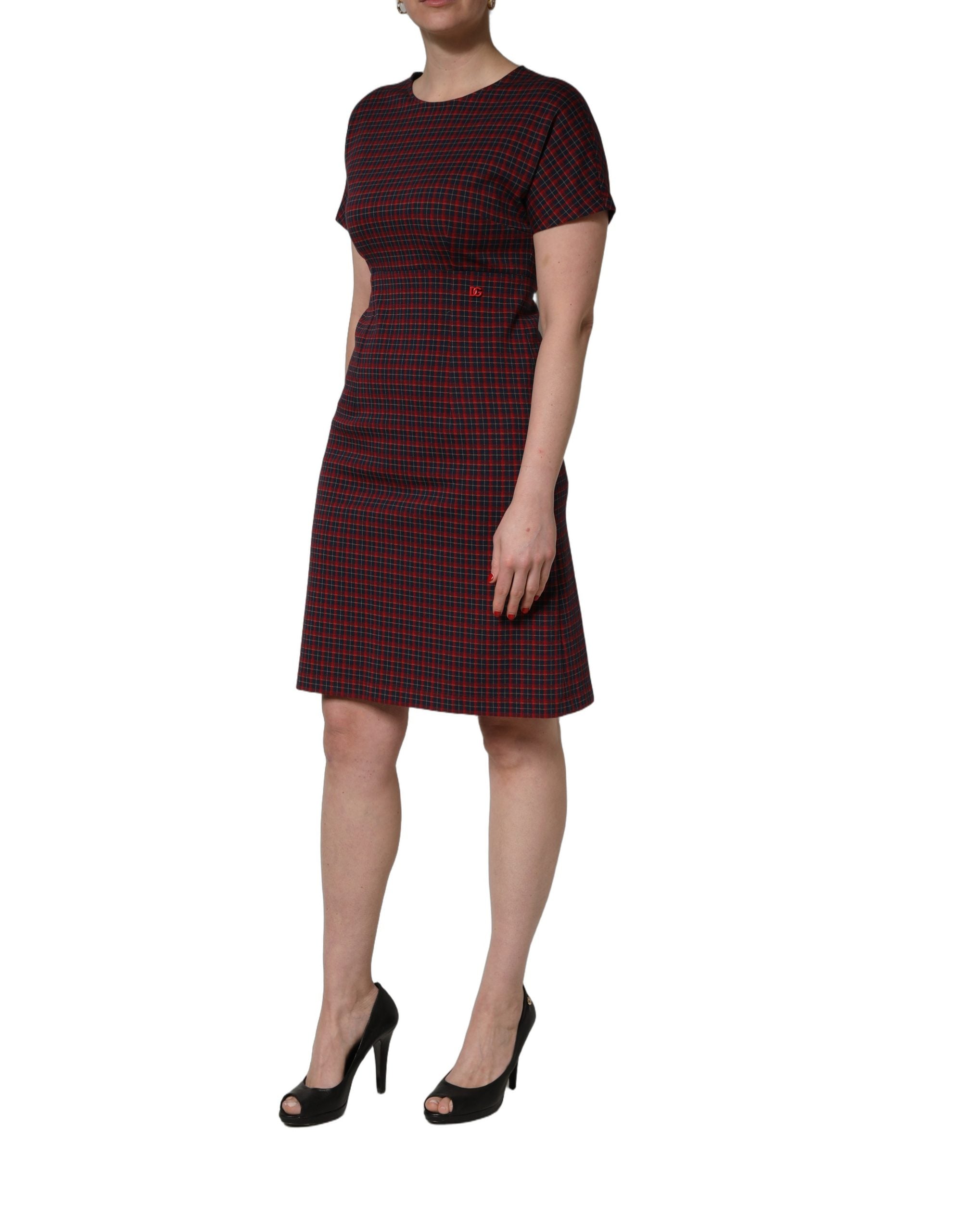 Dolce & Gabbana Red Black Checkered ShortSleeve Sheath Women's Dress