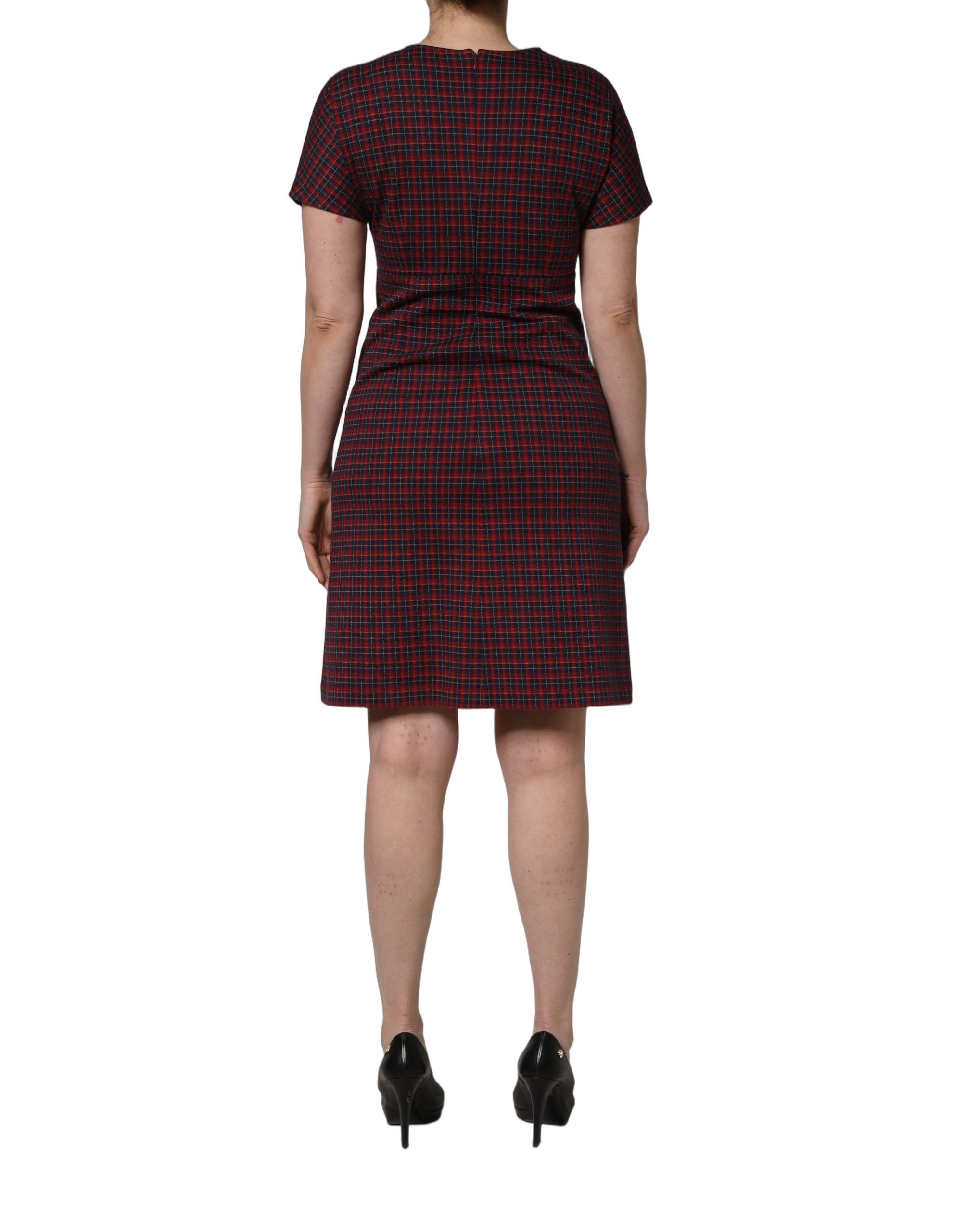 Dolce & Gabbana Red Black Checkered ShortSleeve Sheath Women's Dress