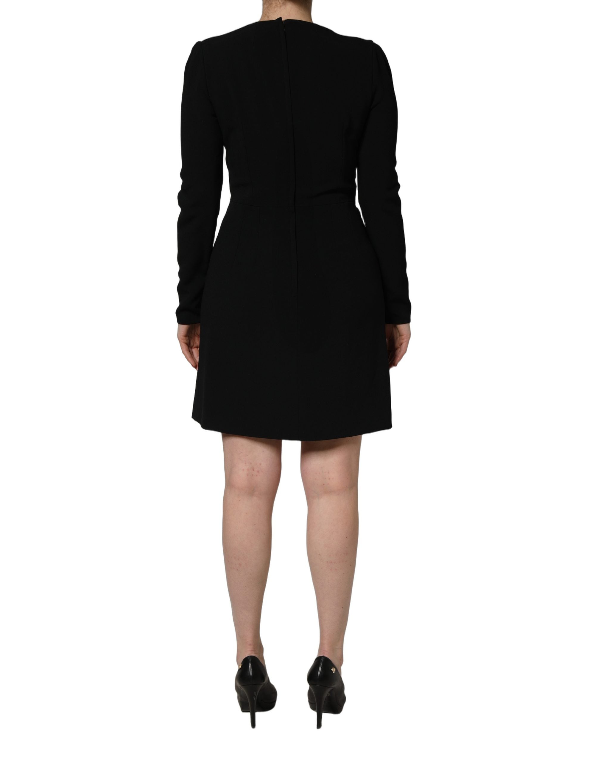 Roberto Cavalli Black Long Sleeves Scoop Neck Mini Women's Dress