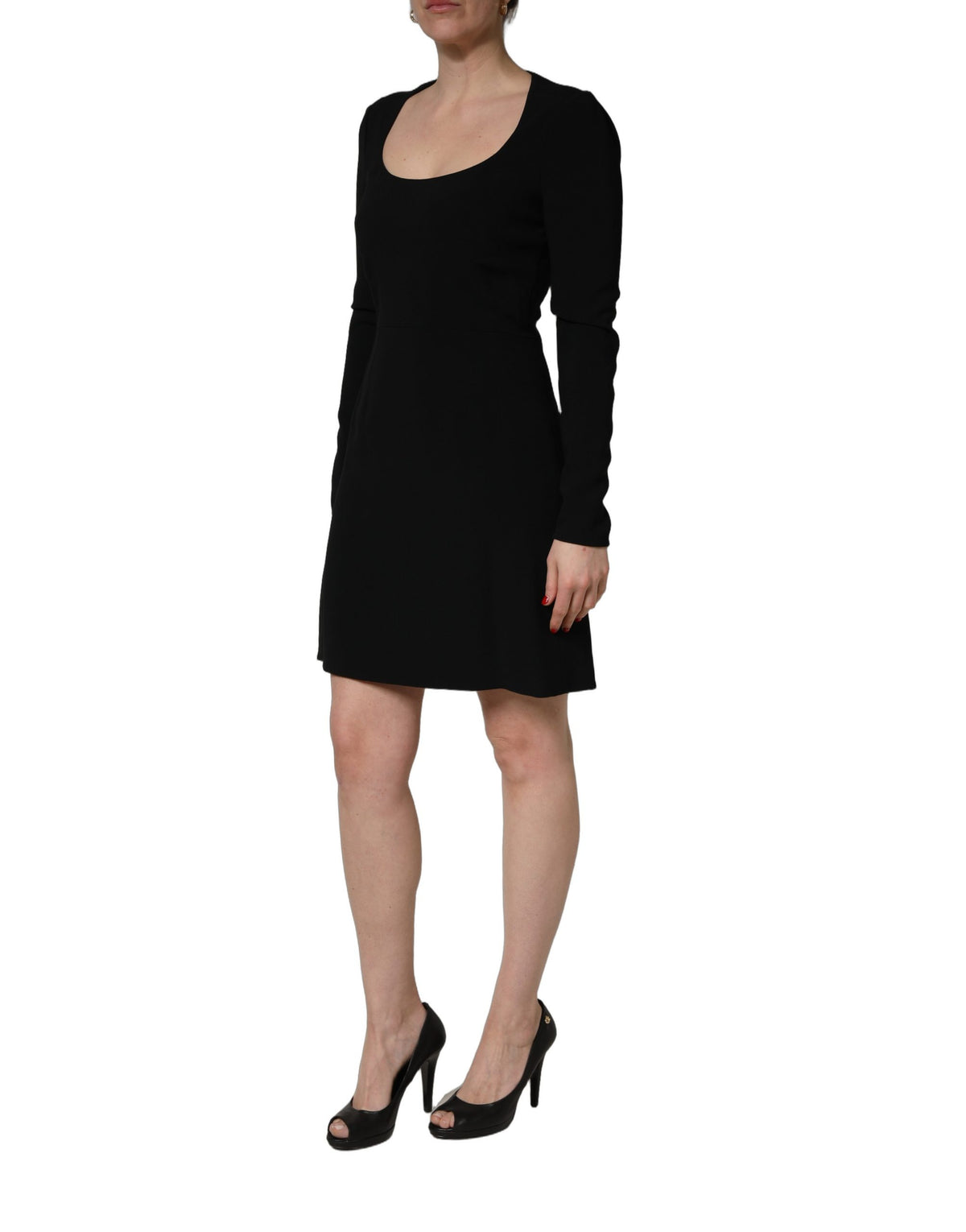Roberto Cavalli Black Long Sleeves Scoop Neck Mini Women's Dress