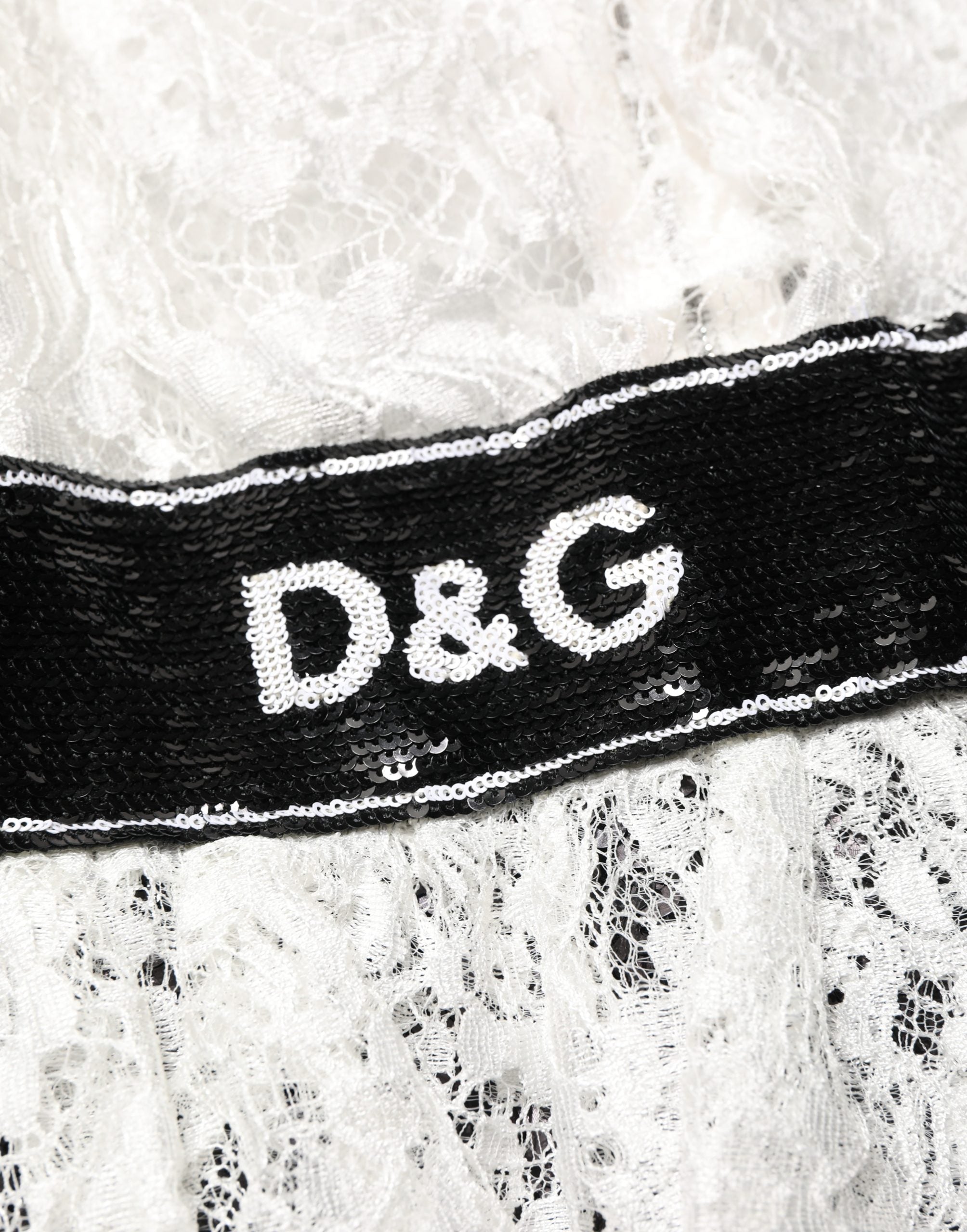 Dolce & Gabbana White Lace Top Embellished Black Skirt Women's Dress