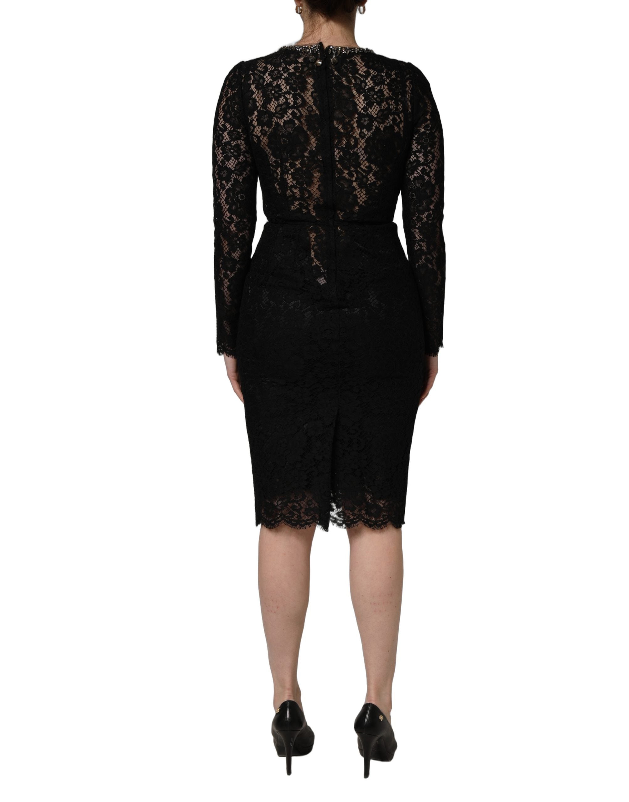 Dolce & Gabbana Black Crystal Embellished Sheath Midi Women's Dress
