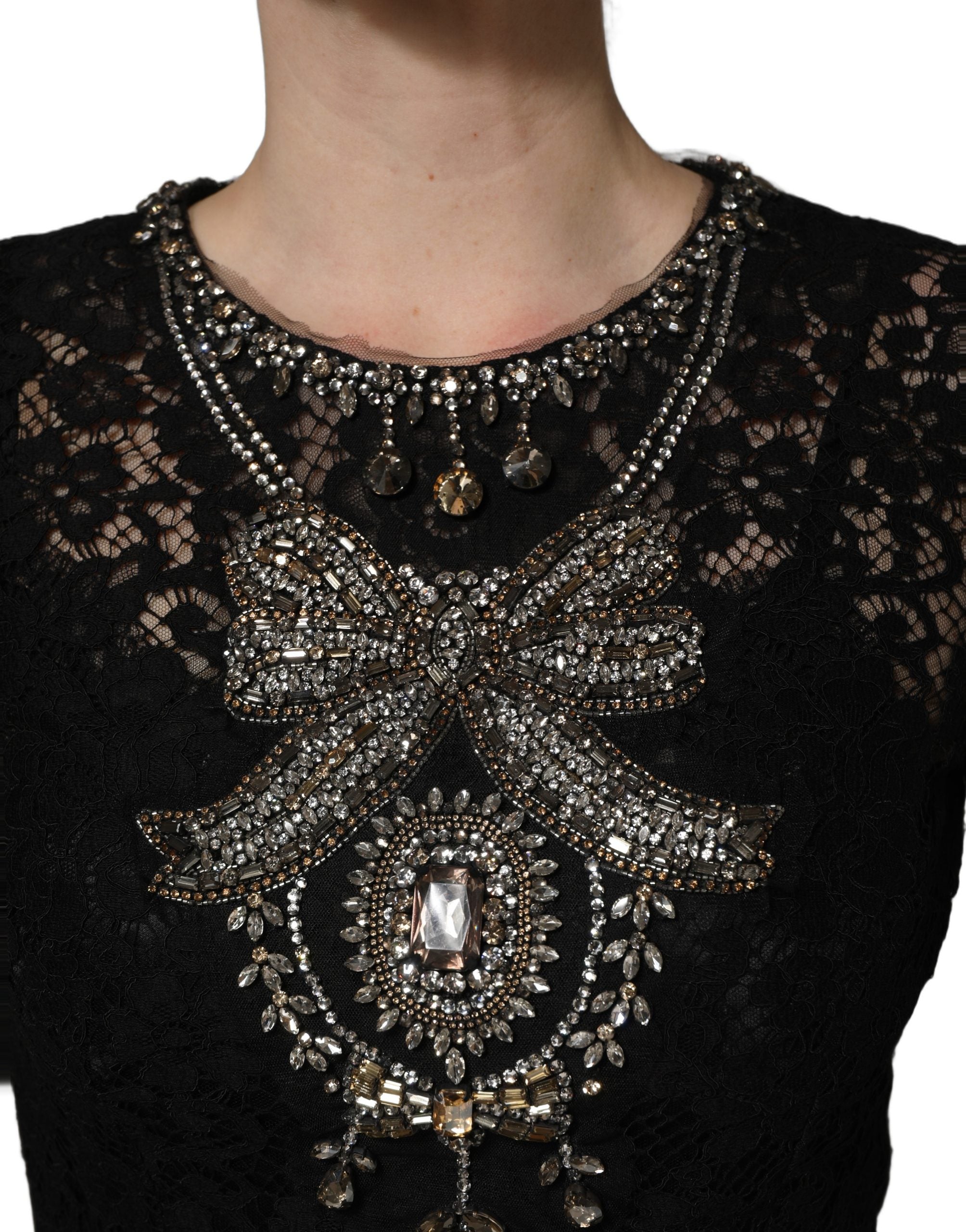 Dolce & Gabbana Black Crystal Embellished Sheath Midi Women's Dress