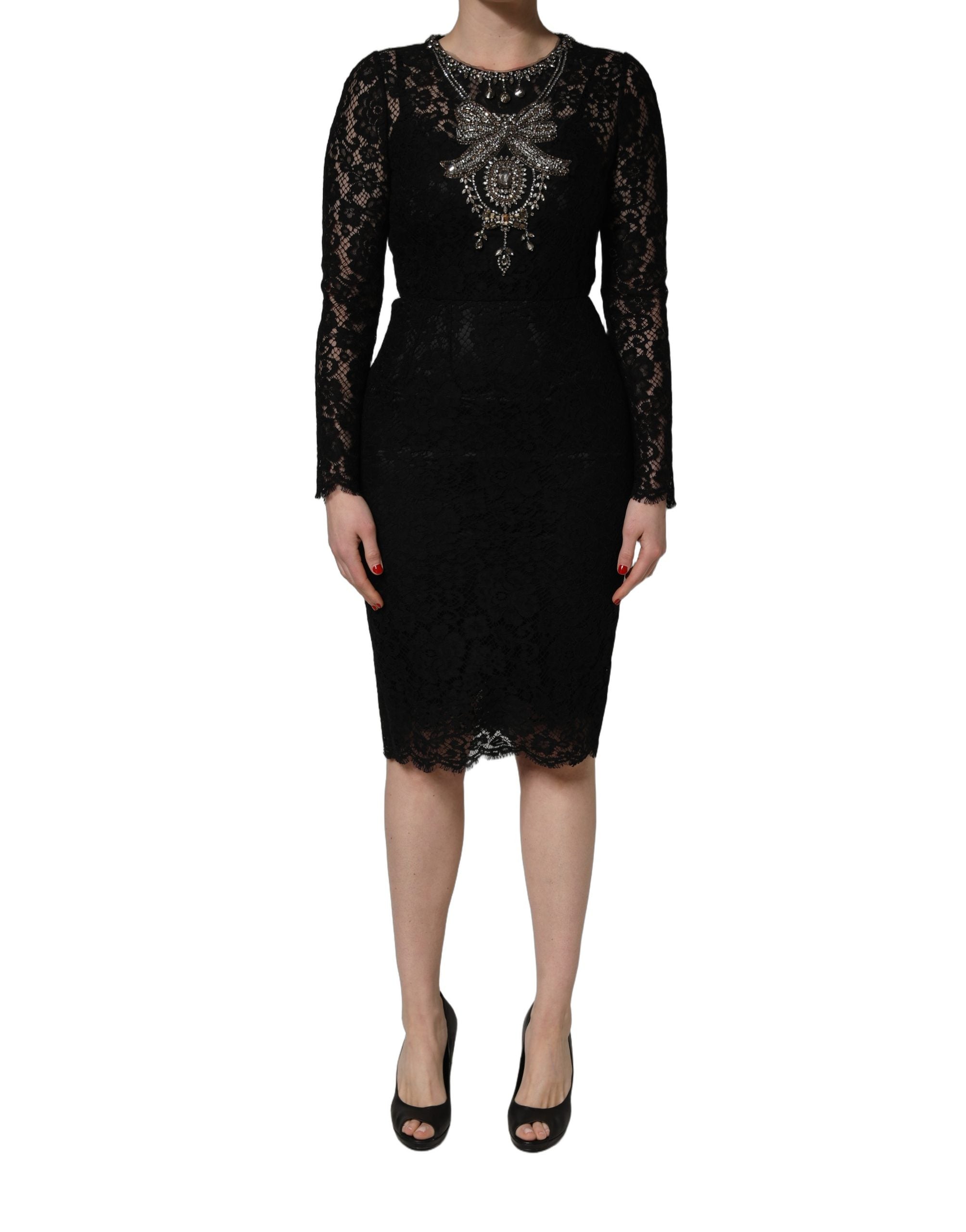 Dolce & Gabbana Black Crystal Embellished Sheath Midi Women's Dress