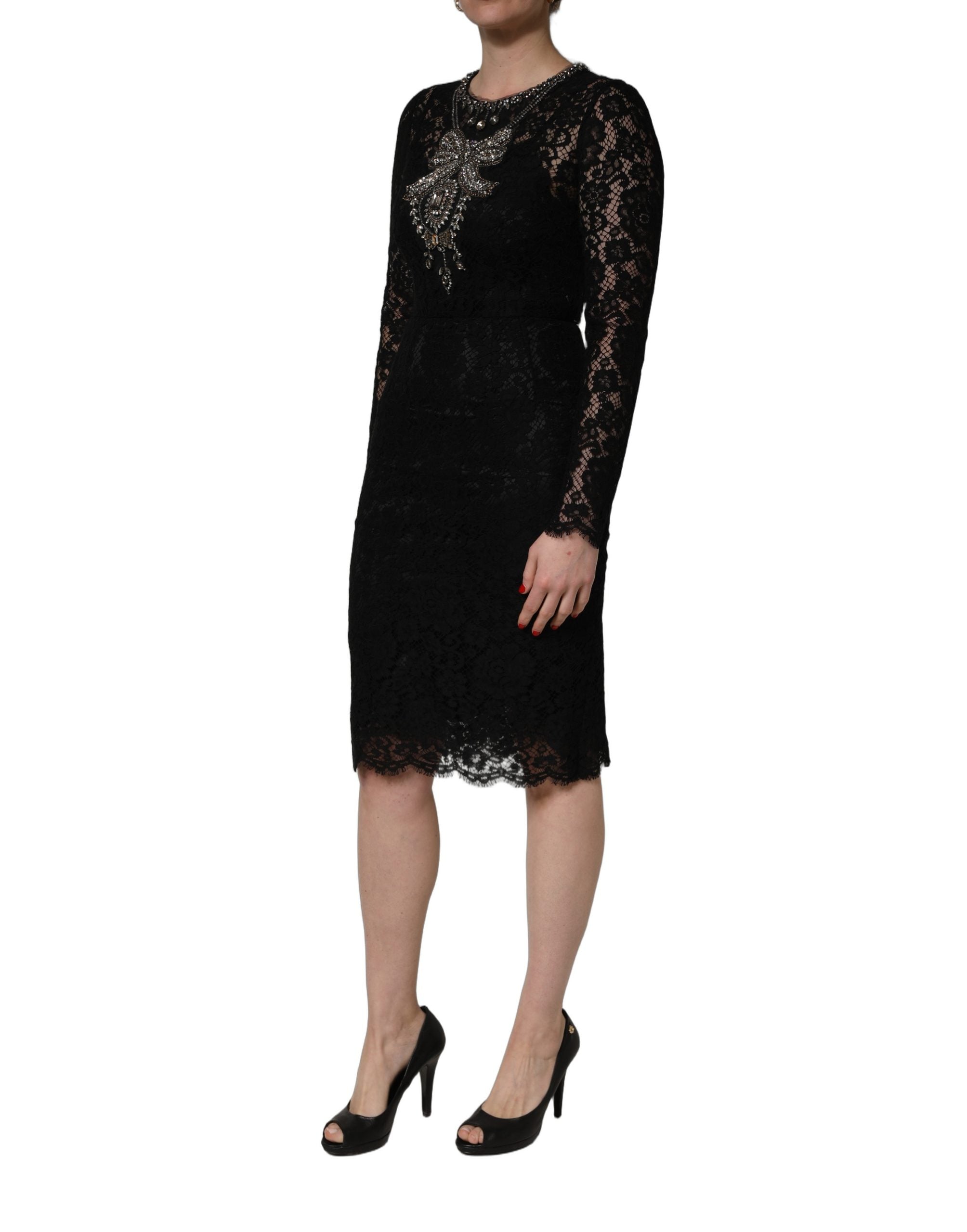 Dolce & Gabbana Black Crystal Embellished Sheath Midi Women's Dress