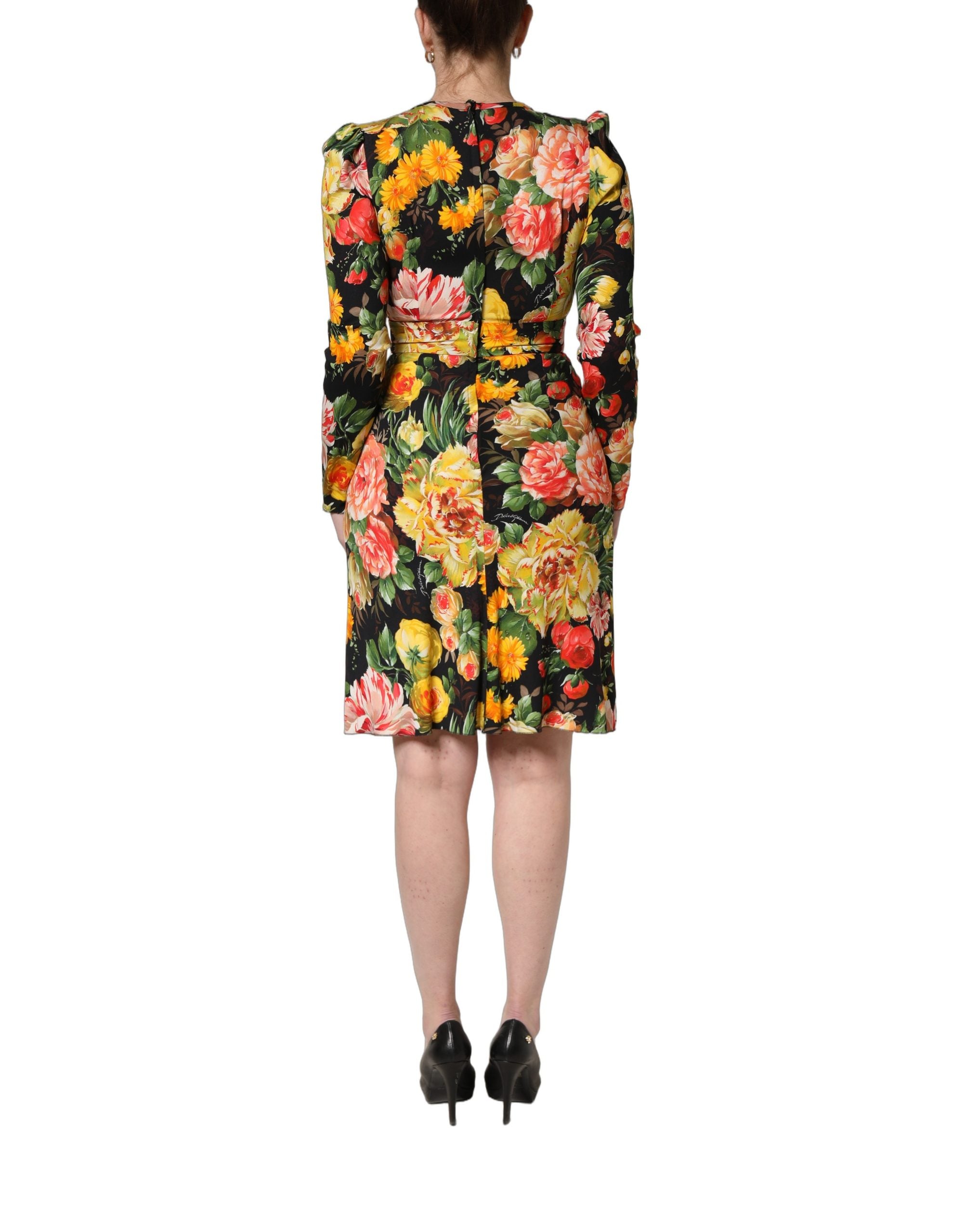 Dolce & Gabbana Multicolor Floral Print LongSleeve Midi Women's Dress