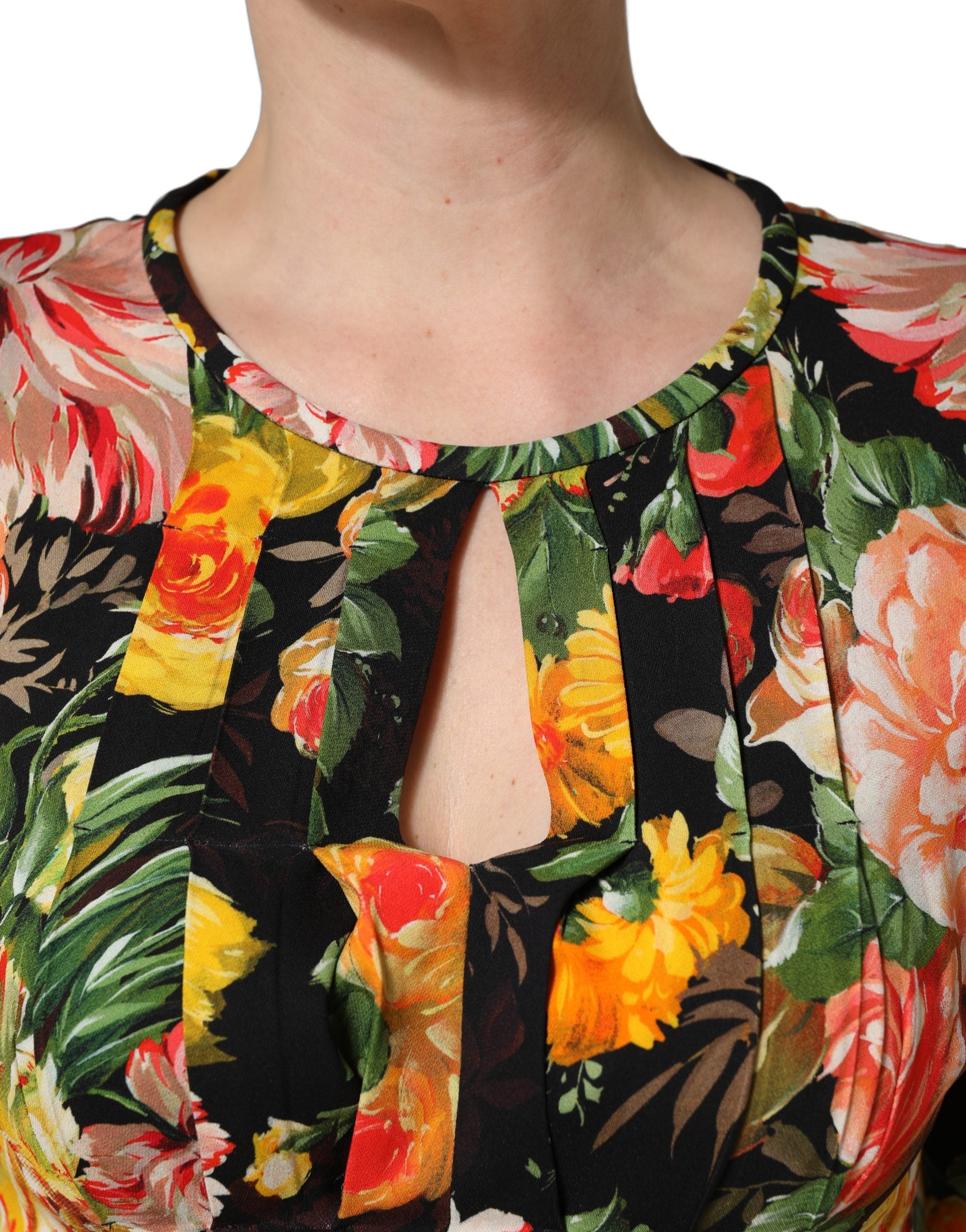Dolce & Gabbana Multicolor Floral Print LongSleeve Midi Women's Dress