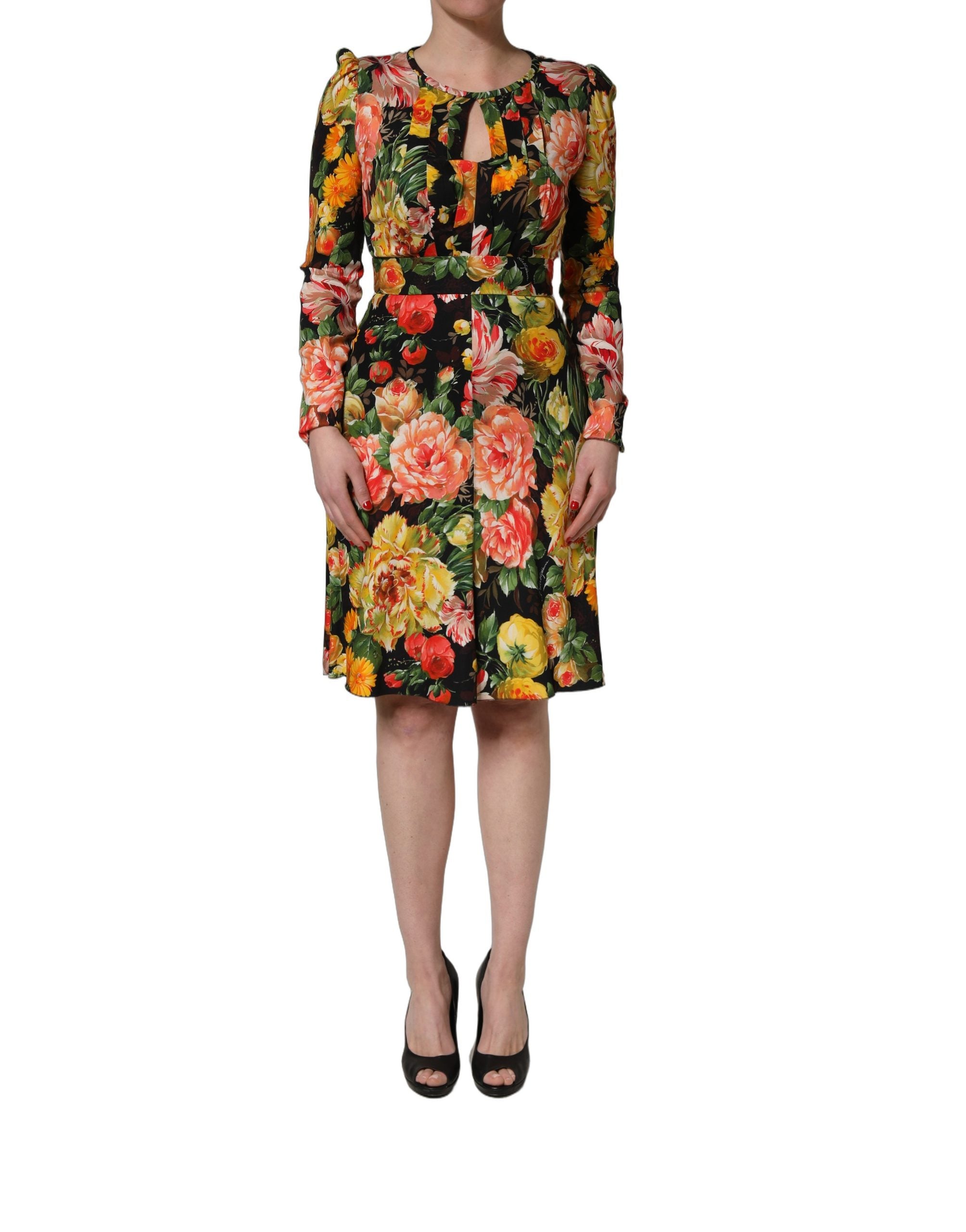 Dolce & Gabbana Multicolor Floral Print LongSleeve Midi Women's Dress