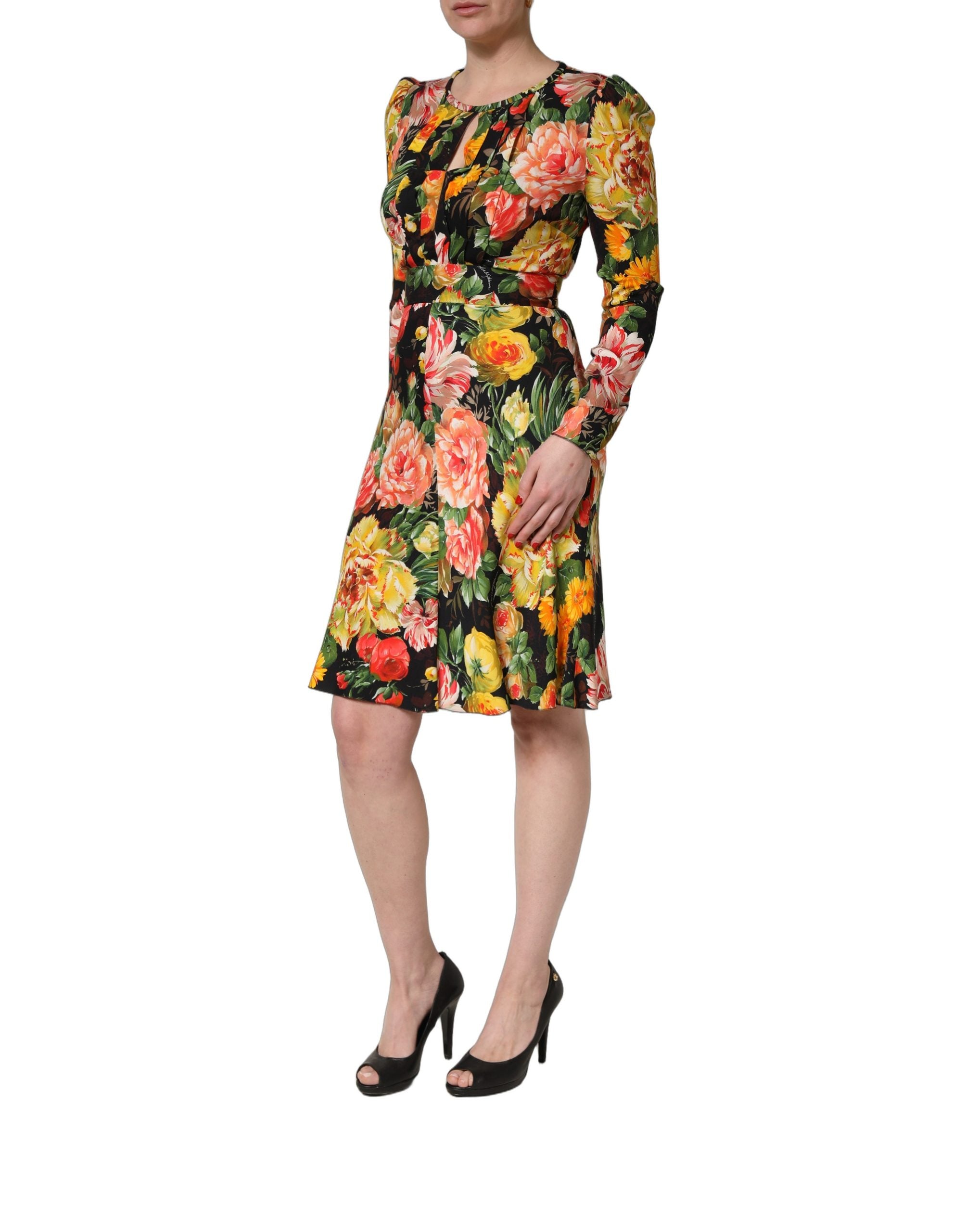 Dolce & Gabbana Multicolor Floral Print LongSleeve Midi Women's Dress