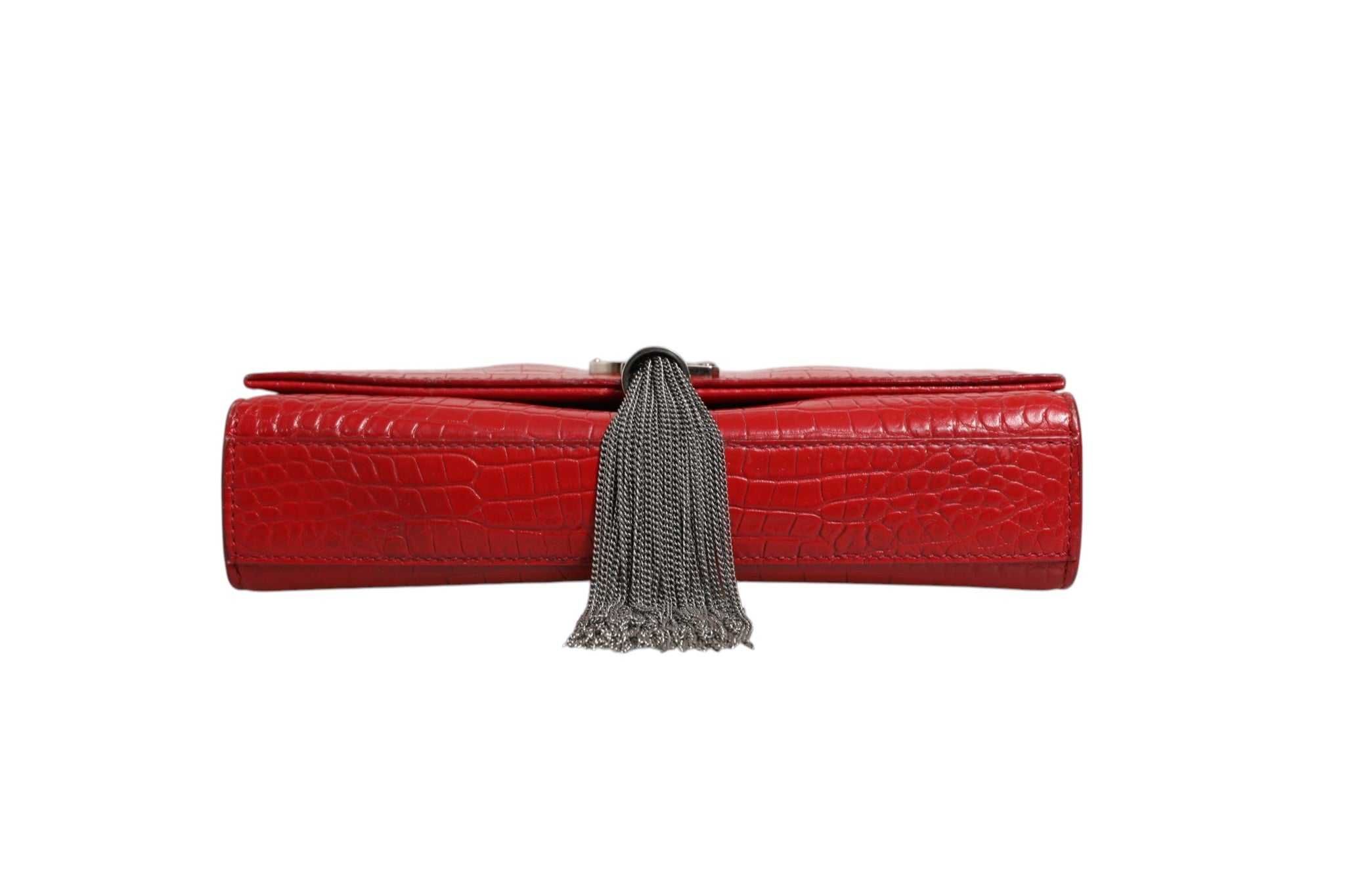 Saint Laurent Kate Tassel Chain Bag in Red Crocodile Embossed Women's Leather (Pre-Owned)