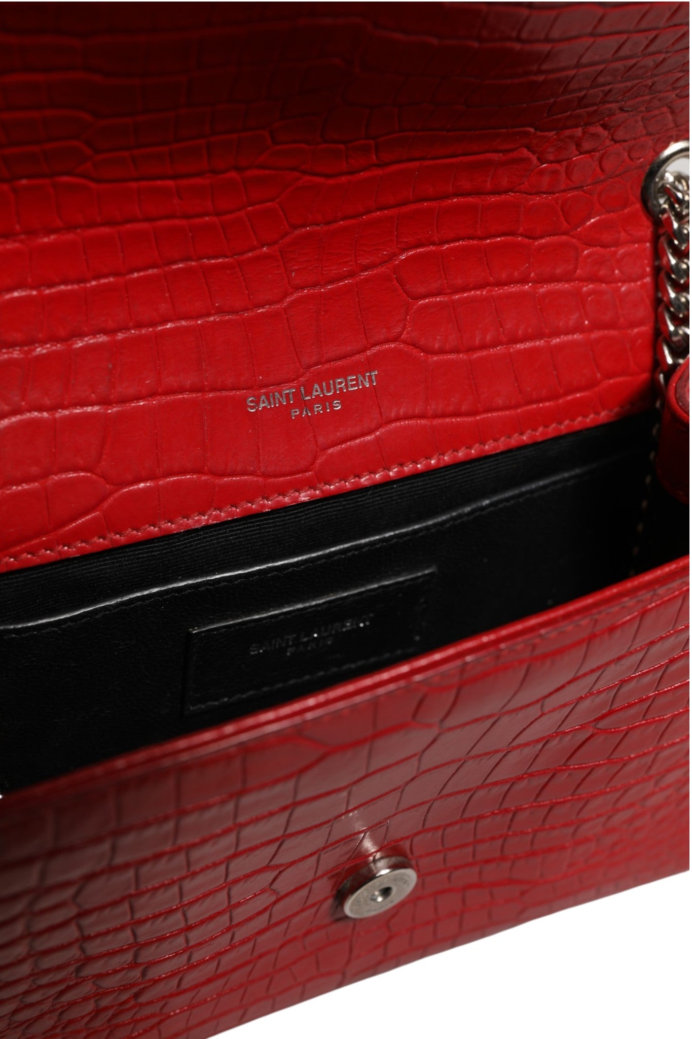 Saint Laurent Kate Tassel Chain Bag in Red Crocodile Embossed Women's Leather (Pre-Owned)