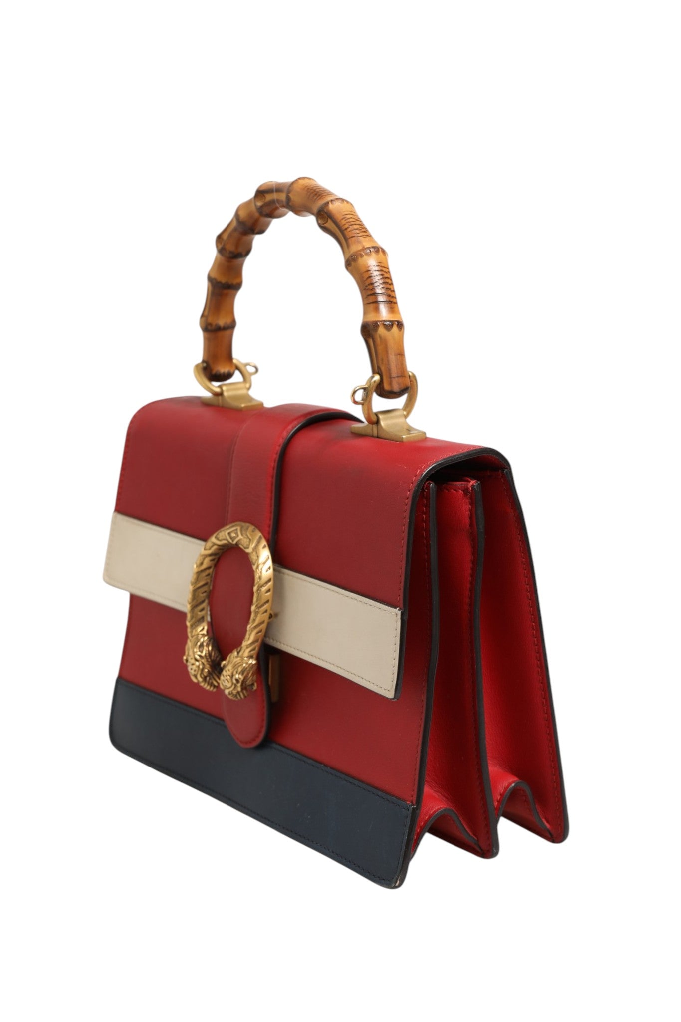 Gucci Dionysus Bamboo Medium Top Handle Bag White Blue Women's Red (Pre-Owned)