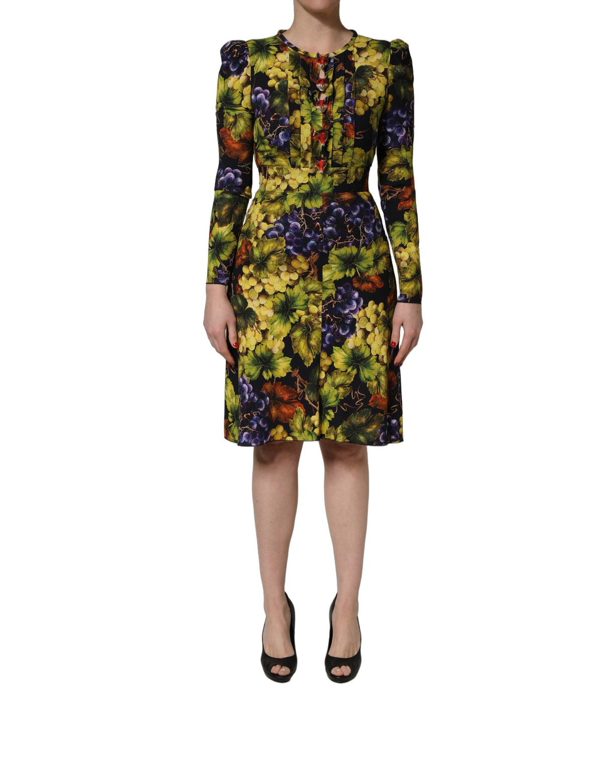 Dolce & Gabbana Multicolor Grape Print LongSleeve Midi Women's Dress