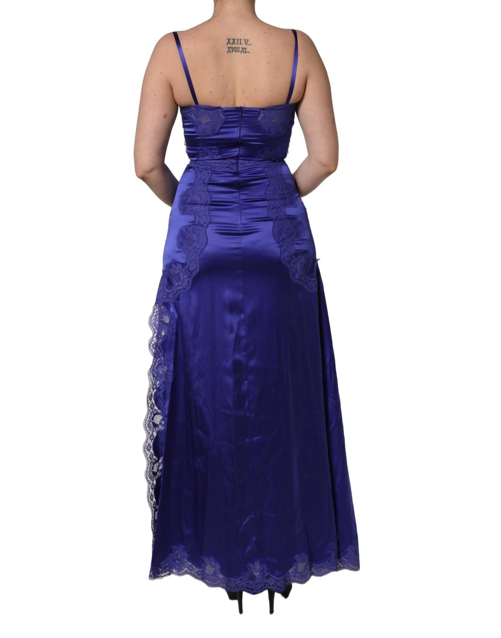 Dolce & Gabbana Blue Sleeveless Lace Trim A-line Gown Women's Dress (Pre-Owned)