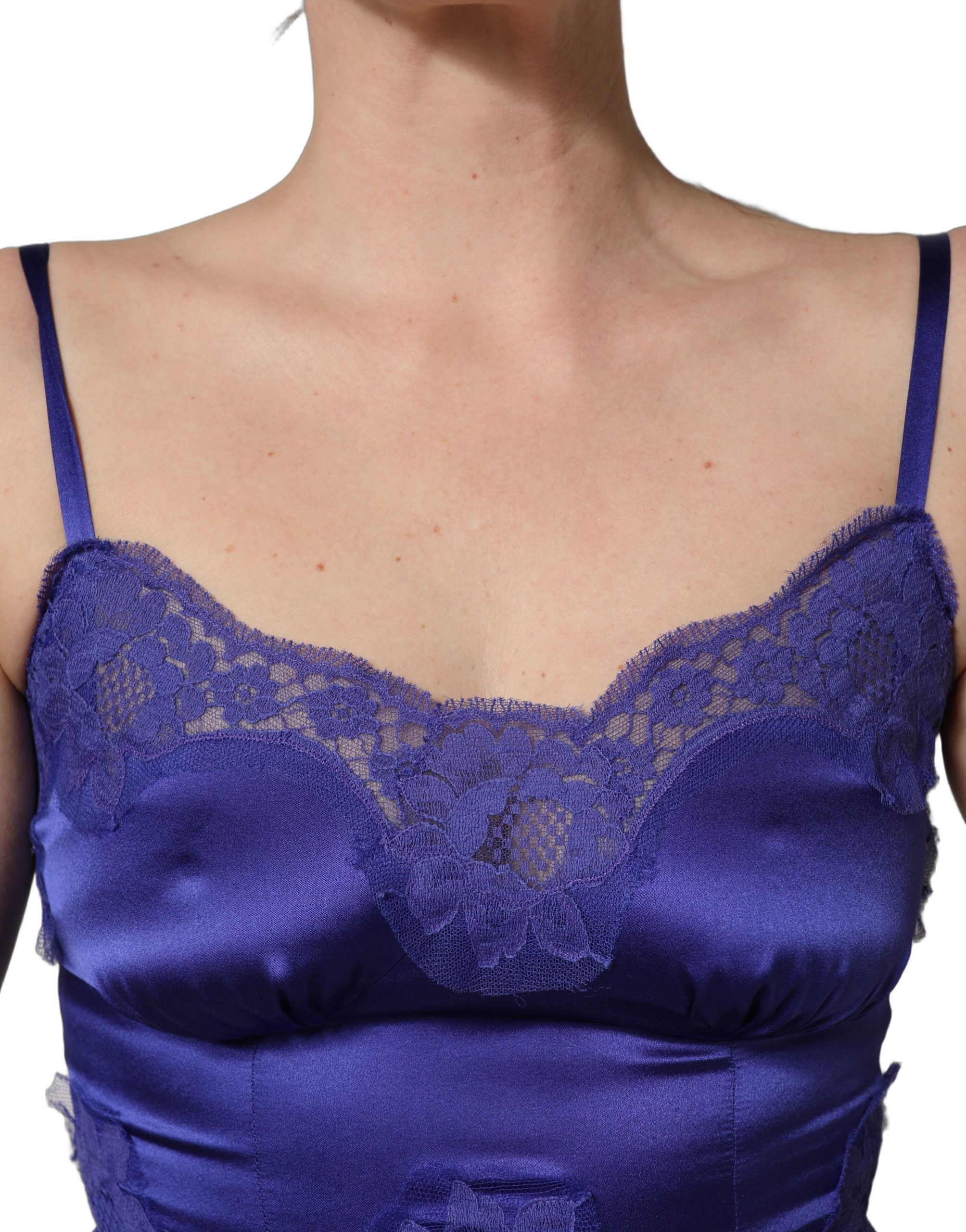 Dolce & Gabbana Blue Sleeveless Lace Trim A-line Gown Women's Dress (Pre-Owned)