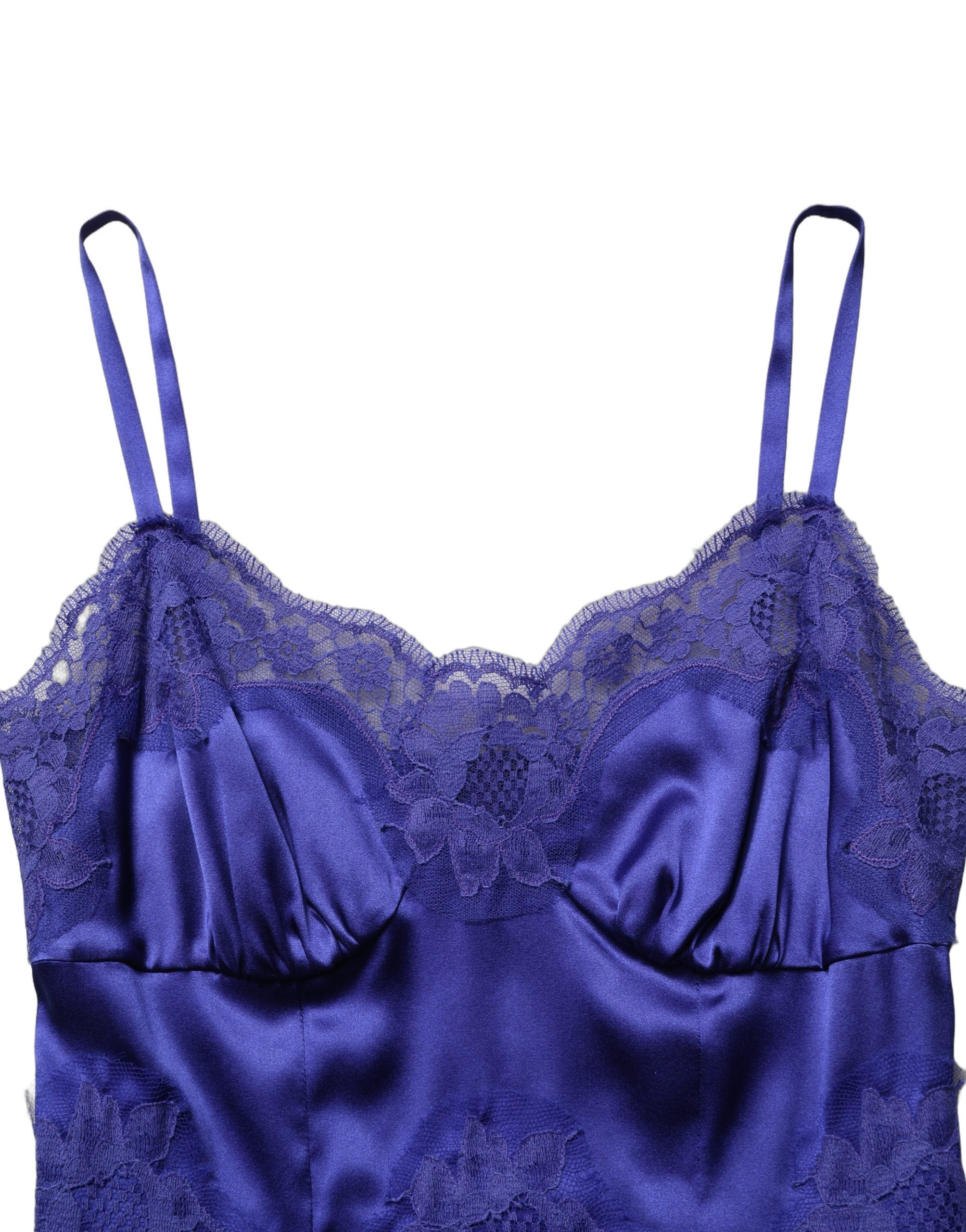 Dolce & Gabbana Blue Sleeveless Lace Trim A-line Gown Women's Dress (Pre-Owned)