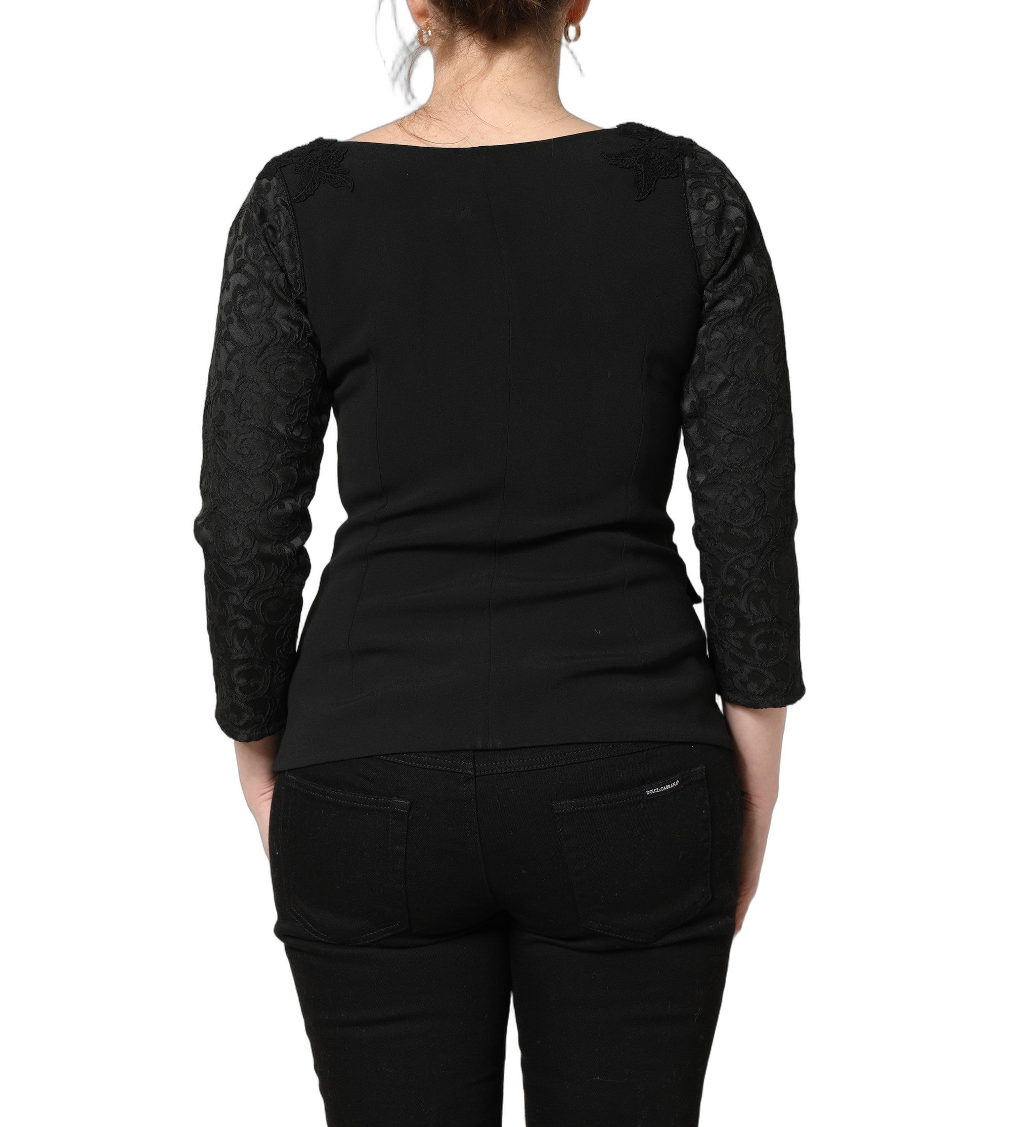 Dolce & Gabbana Dark Gray Button Fastening Lace Trimmed Blazer Women's Jacket