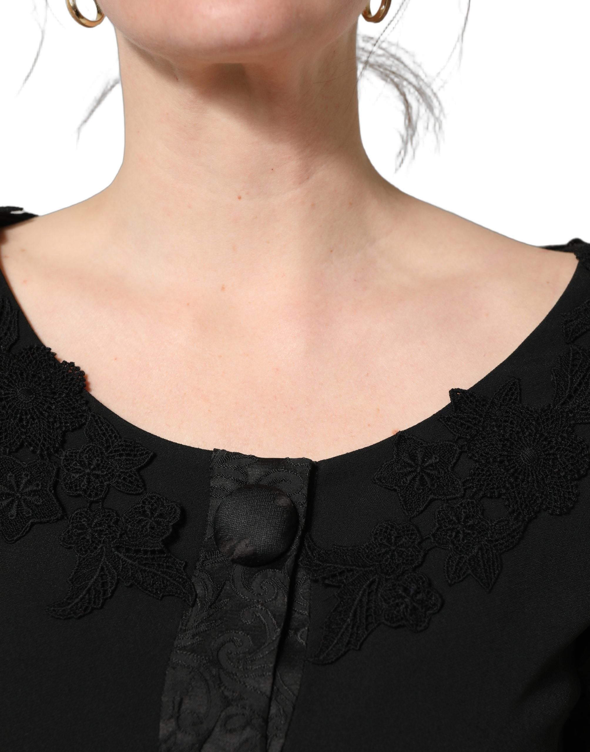 Dolce & Gabbana Dark Gray Button Fastening Lace Trimmed Blazer Women's Jacket