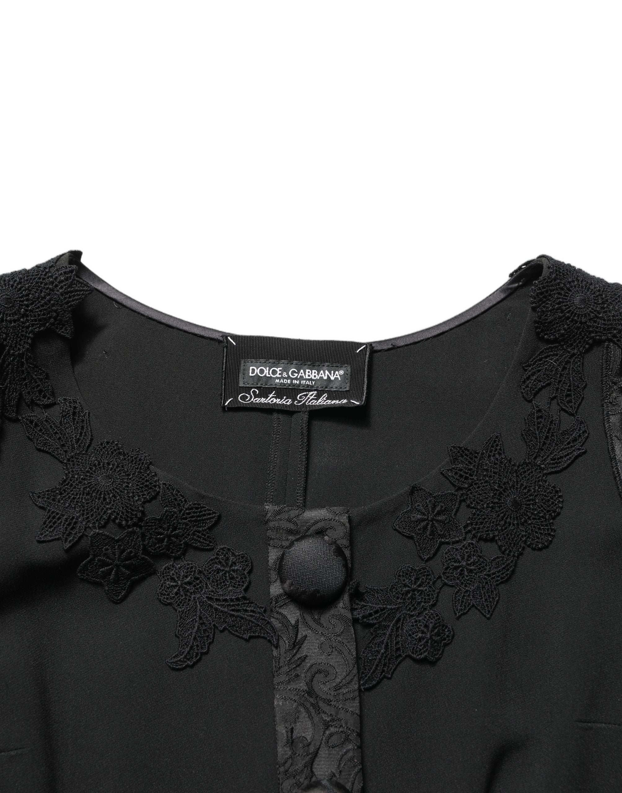 Dolce & Gabbana Dark Gray Button Fastening Lace Trimmed Blazer Women's Jacket