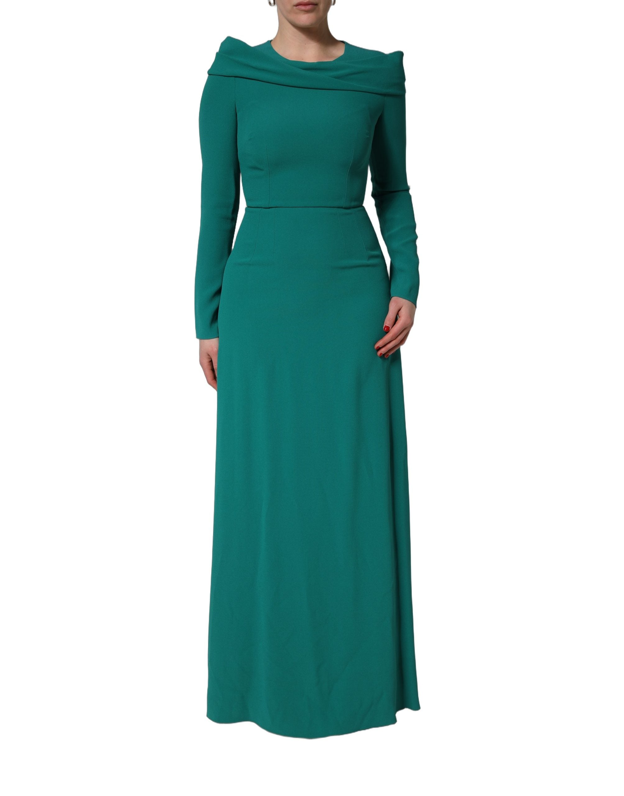 Dolce & Gabbana Green Round Neck Long Sleeves Gown Women's Dress