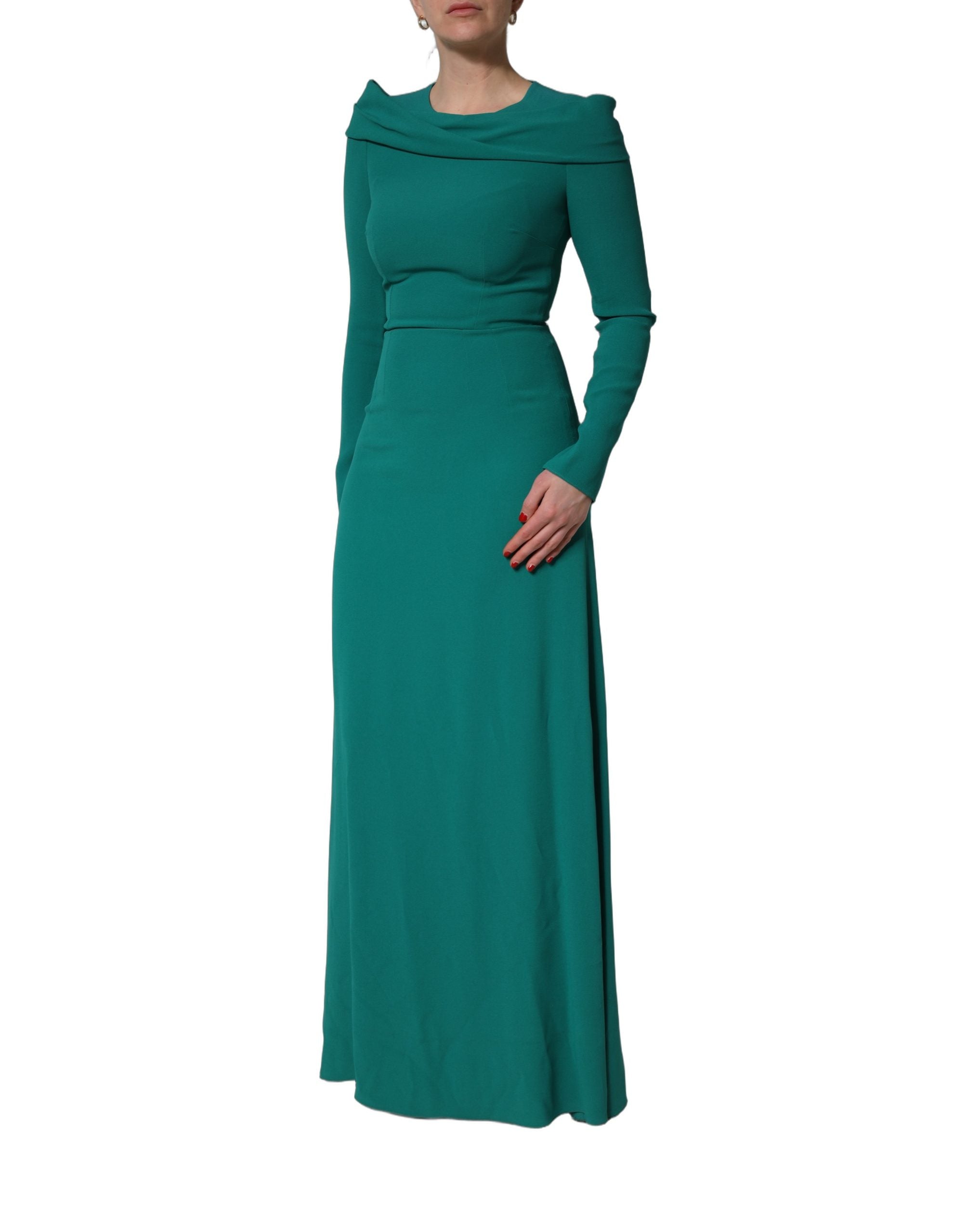 Dolce & Gabbana Green Round Neck Long Sleeves Gown Women's Dress