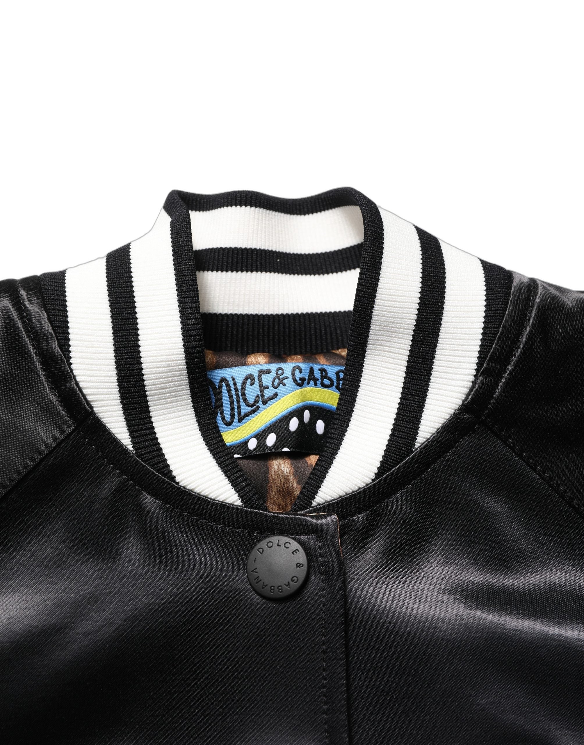Dolce & Gabbana Black Satin Floral Embroidery Bomber Women's Jacket