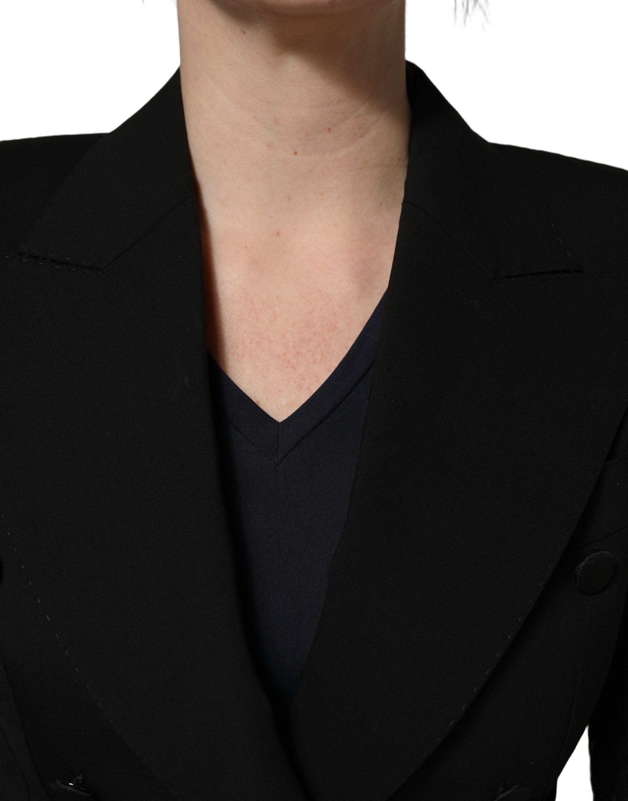 Dolce & Gabbana Black Wool DoubleBreasted Lace Sleeve Women's Jacket