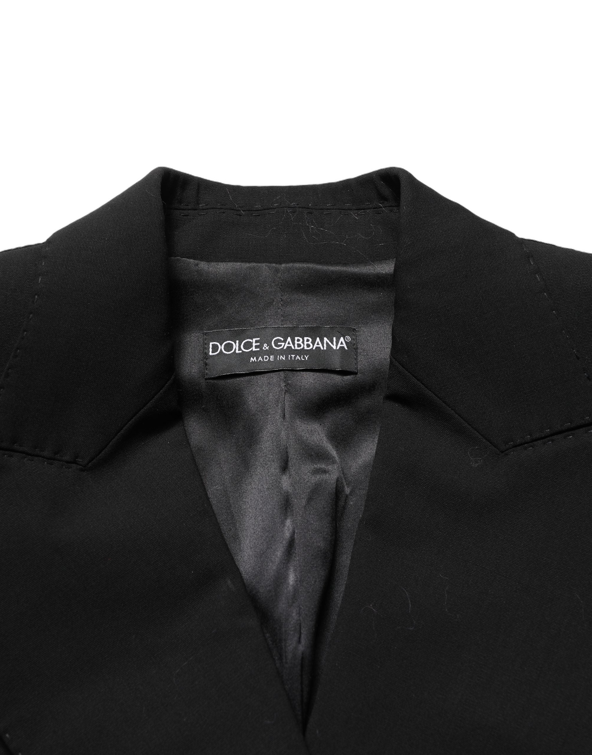 Dolce & Gabbana Black Wool DoubleBreasted Lace Sleeve Women's Jacket
