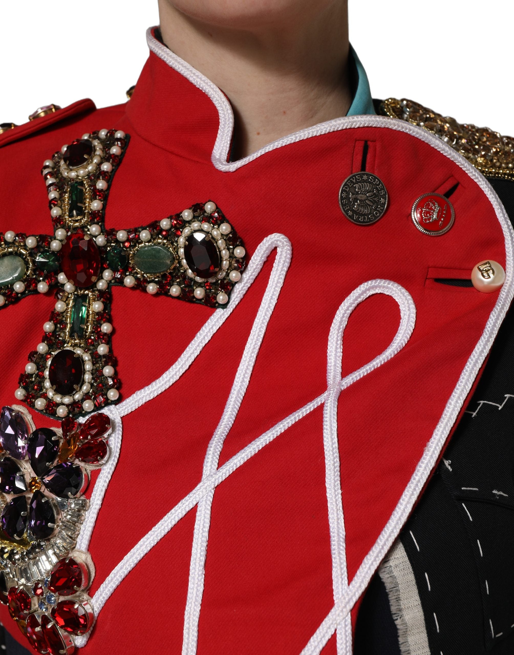 Dolce & Gabbana Multicolor Asymmetrical Ornate Jewel Cropped Women's Jacket