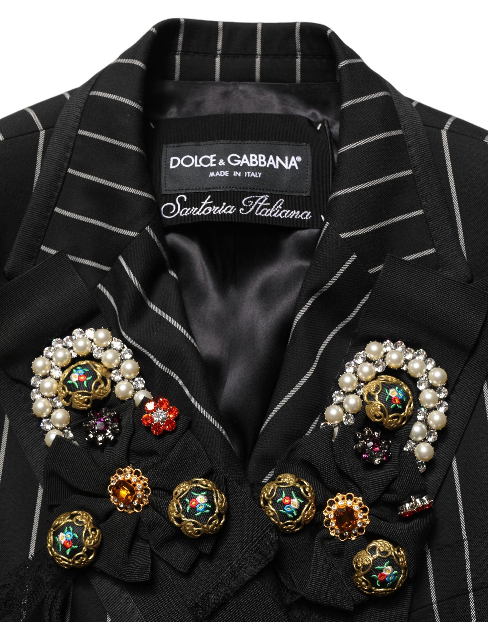 Dolce & Gabbana Black Stripe Double-Breasted Blazer Women's Jacket