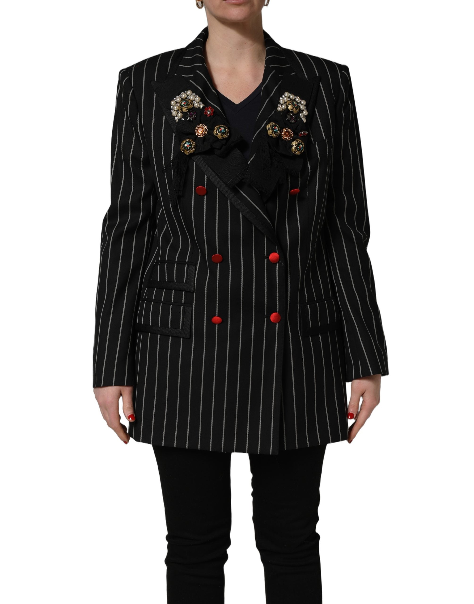 Dolce & Gabbana Black Stripe Double-Breasted Blazer Women's Jacket