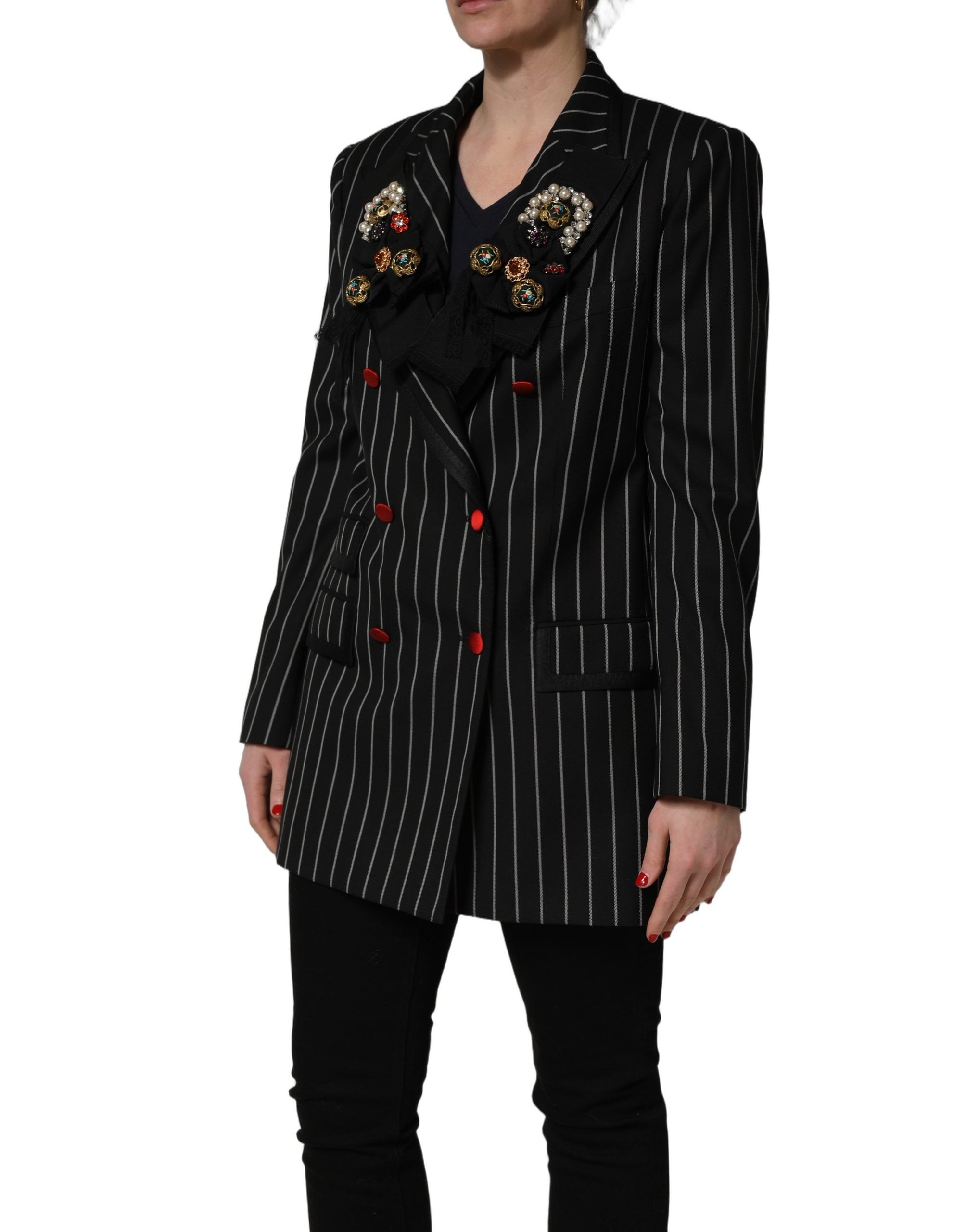 Dolce & Gabbana Black Stripe Double-Breasted Blazer Women's Jacket