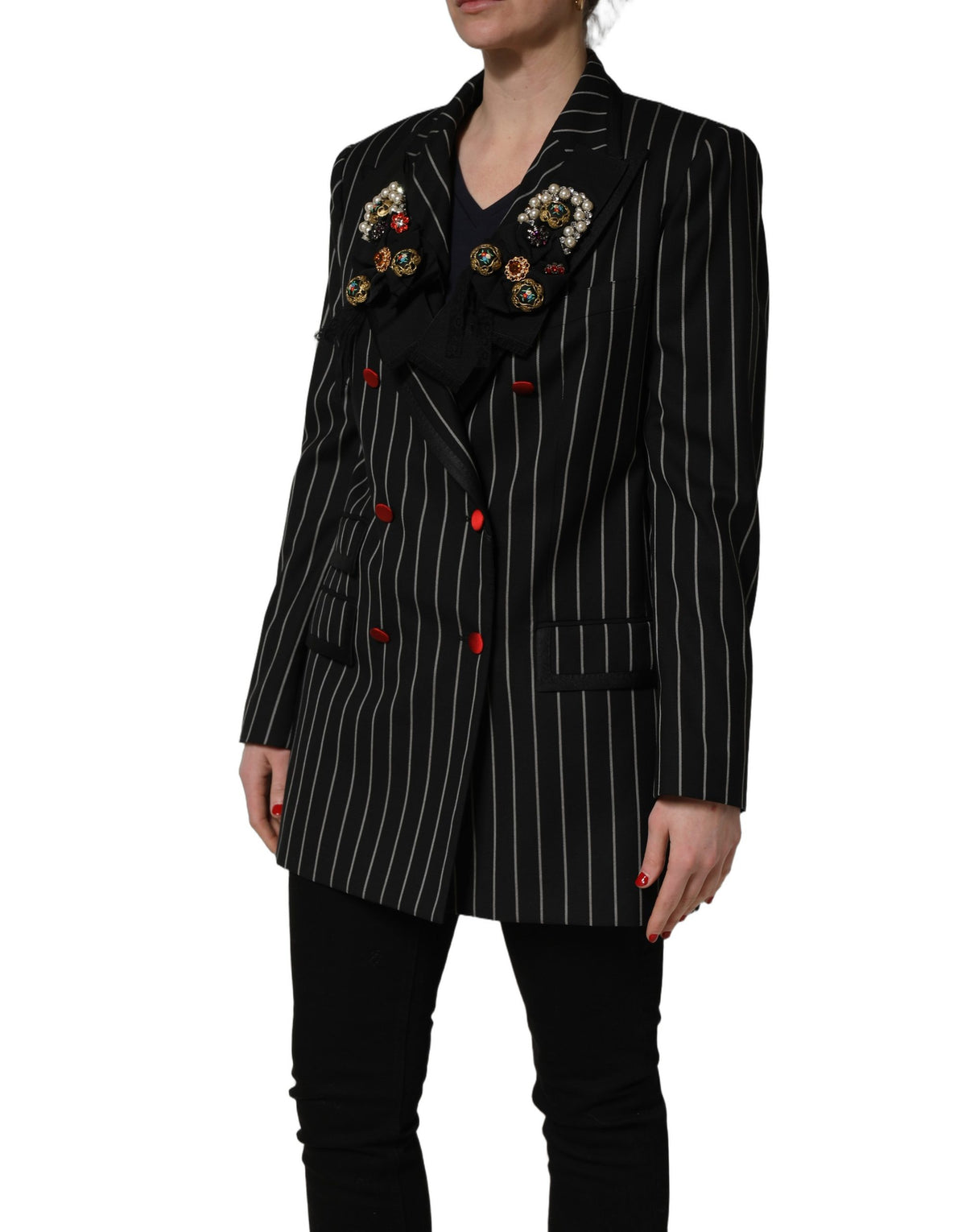 Dolce & Gabbana Black Stripe Double-Breasted Blazer Women's Jacket