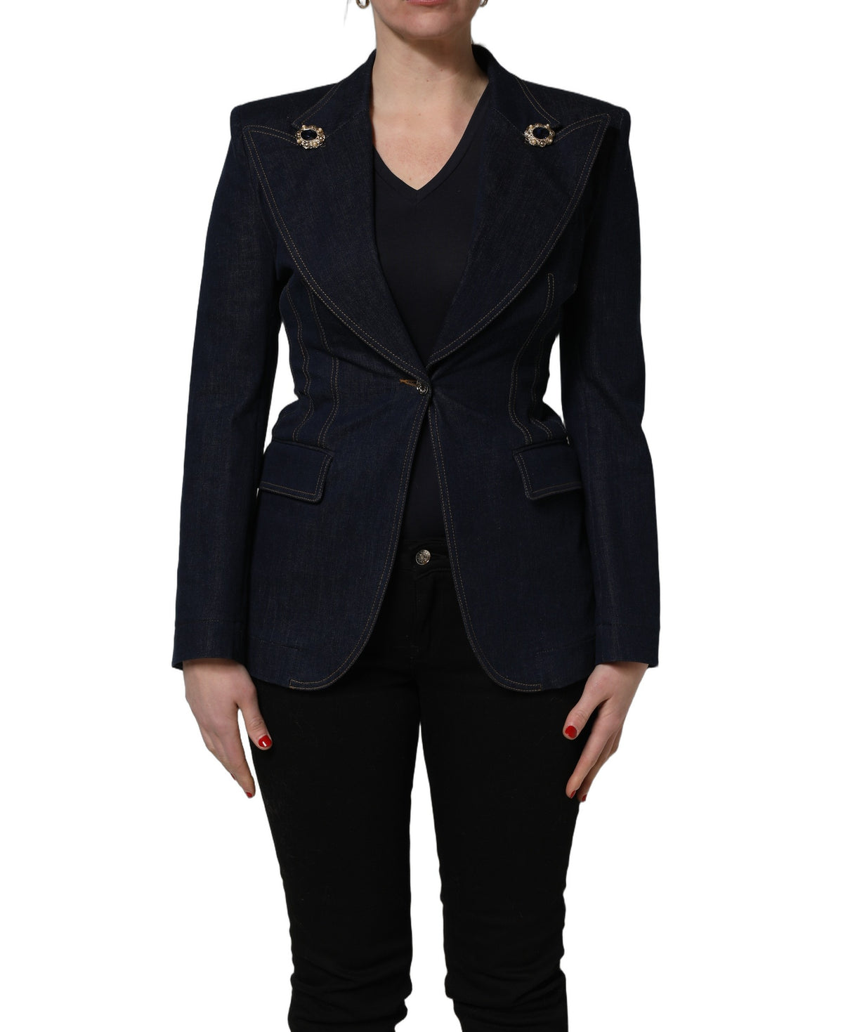 Dolce & Gabbana Blue Single-Breasted Denim Blazer Women's Jacket