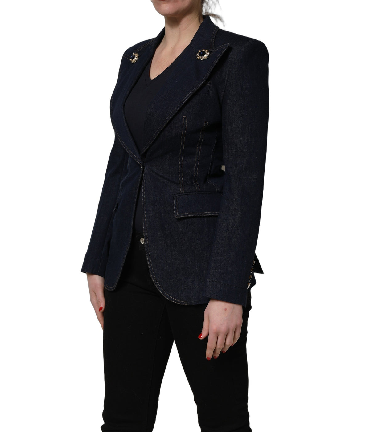 Dolce & Gabbana Blue Single-Breasted Denim Blazer Women's Jacket