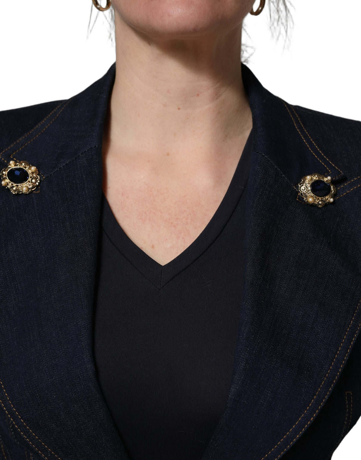 Dolce & Gabbana Blue Single-Breasted Denim Blazer Women's Jacket