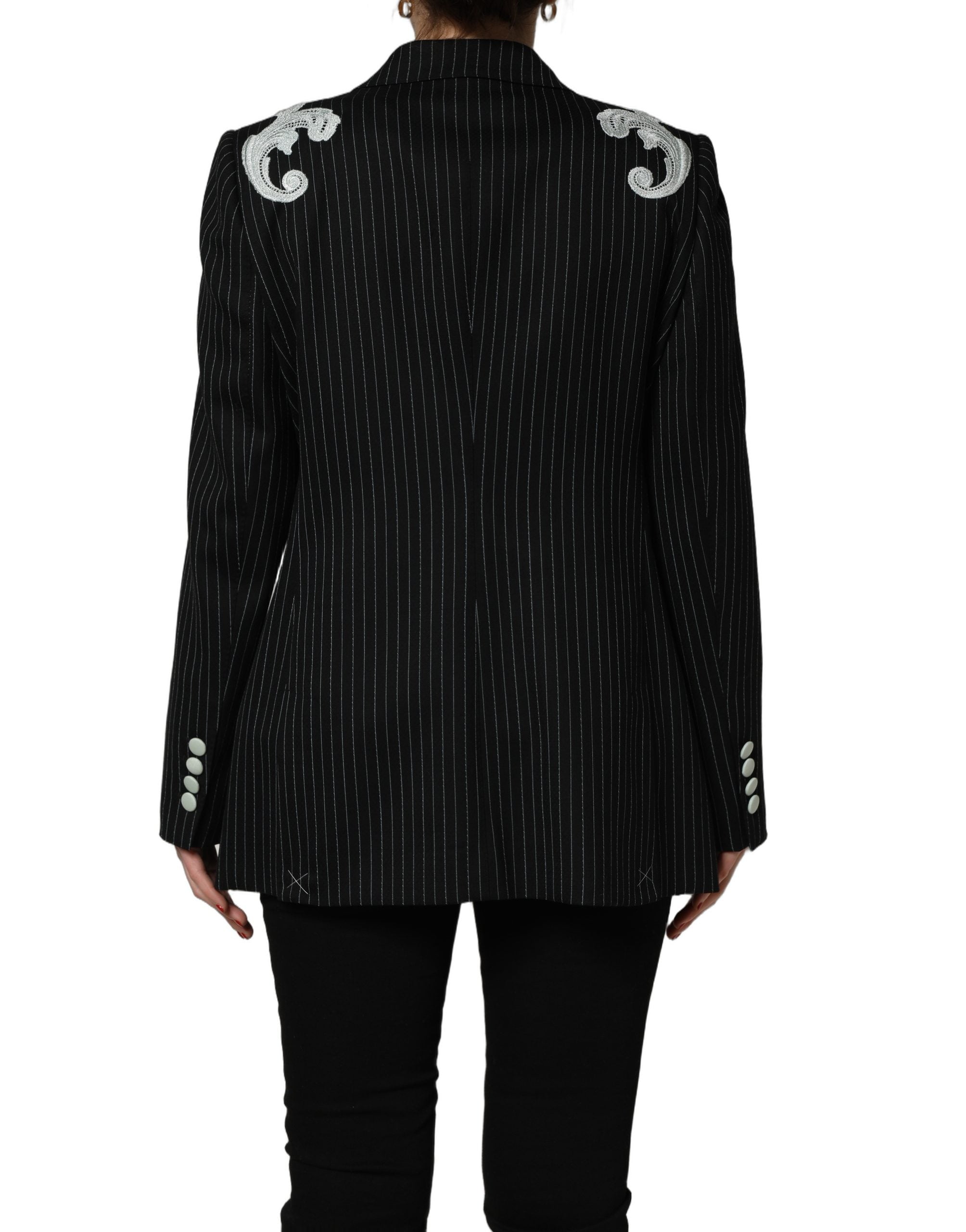 Dolce & Gabbana Black Stripe Double-Breasted Blazer Women's Jacket