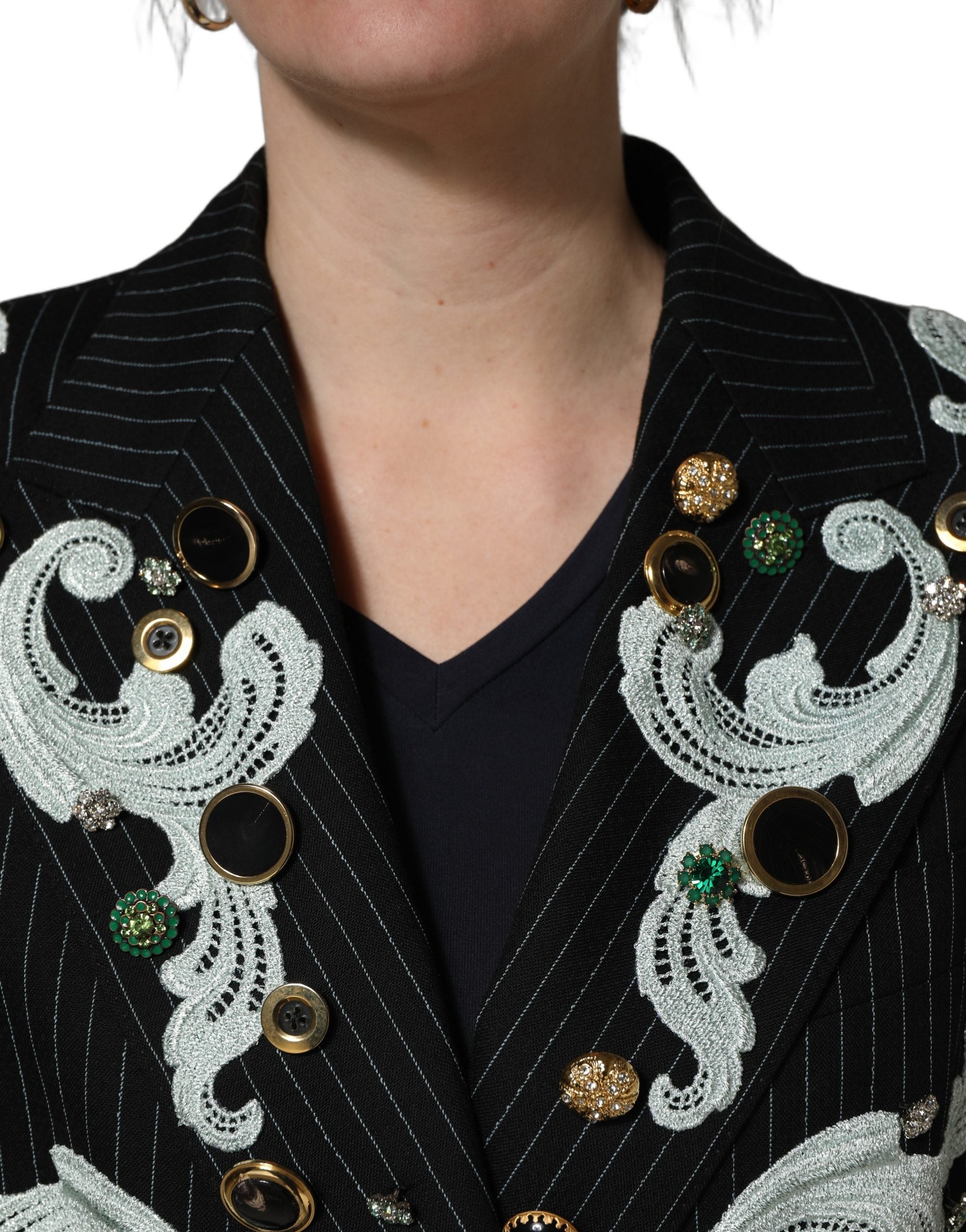 Dolce & Gabbana Black Stripe Double-Breasted Blazer Women's Jacket