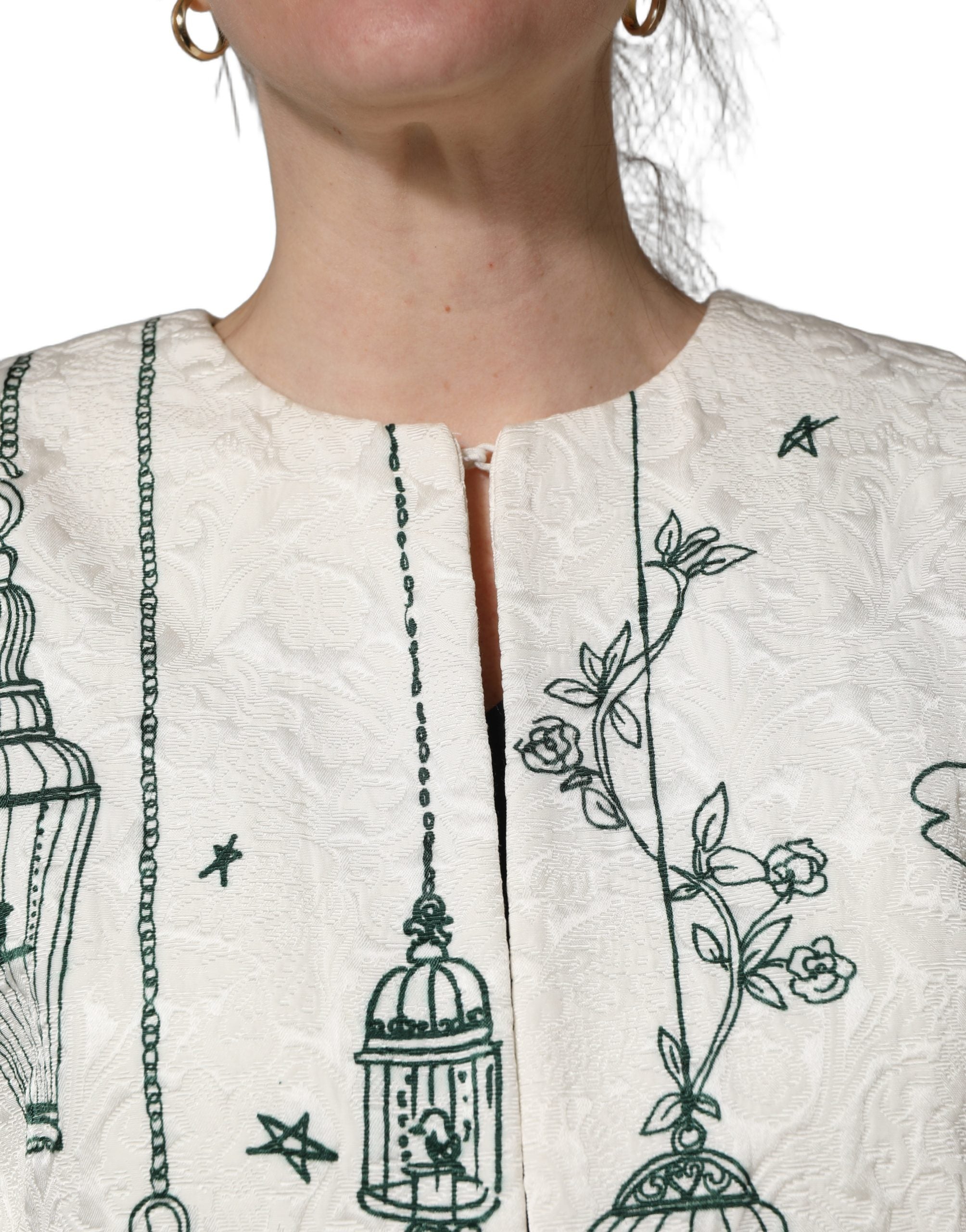 Dolce & Gabbana White Jacquard Garden Print Coat Women's Jacket