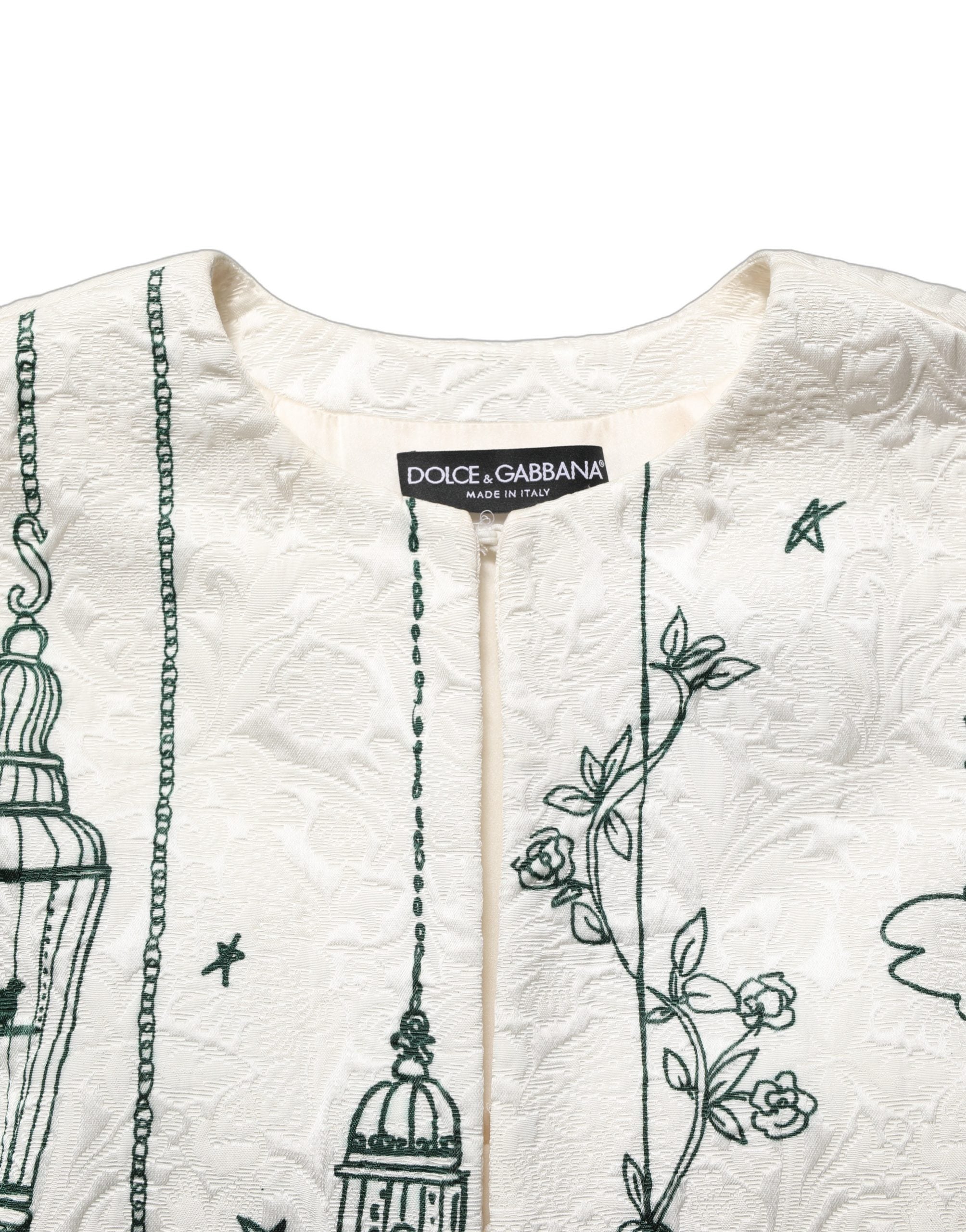 Dolce & Gabbana White Jacquard Garden Print Coat Women's Jacket