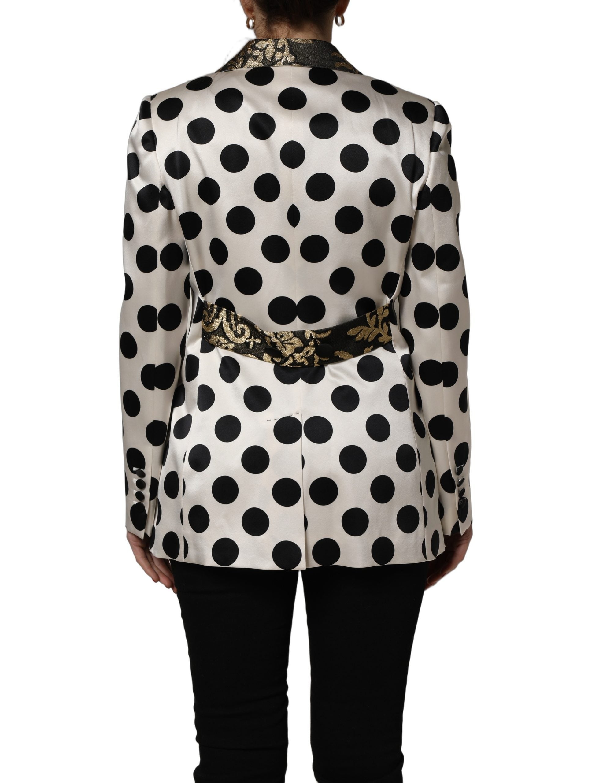 Dolce & Gabbana White Brocade Polka-Dot Print Blazer Women's Jacket