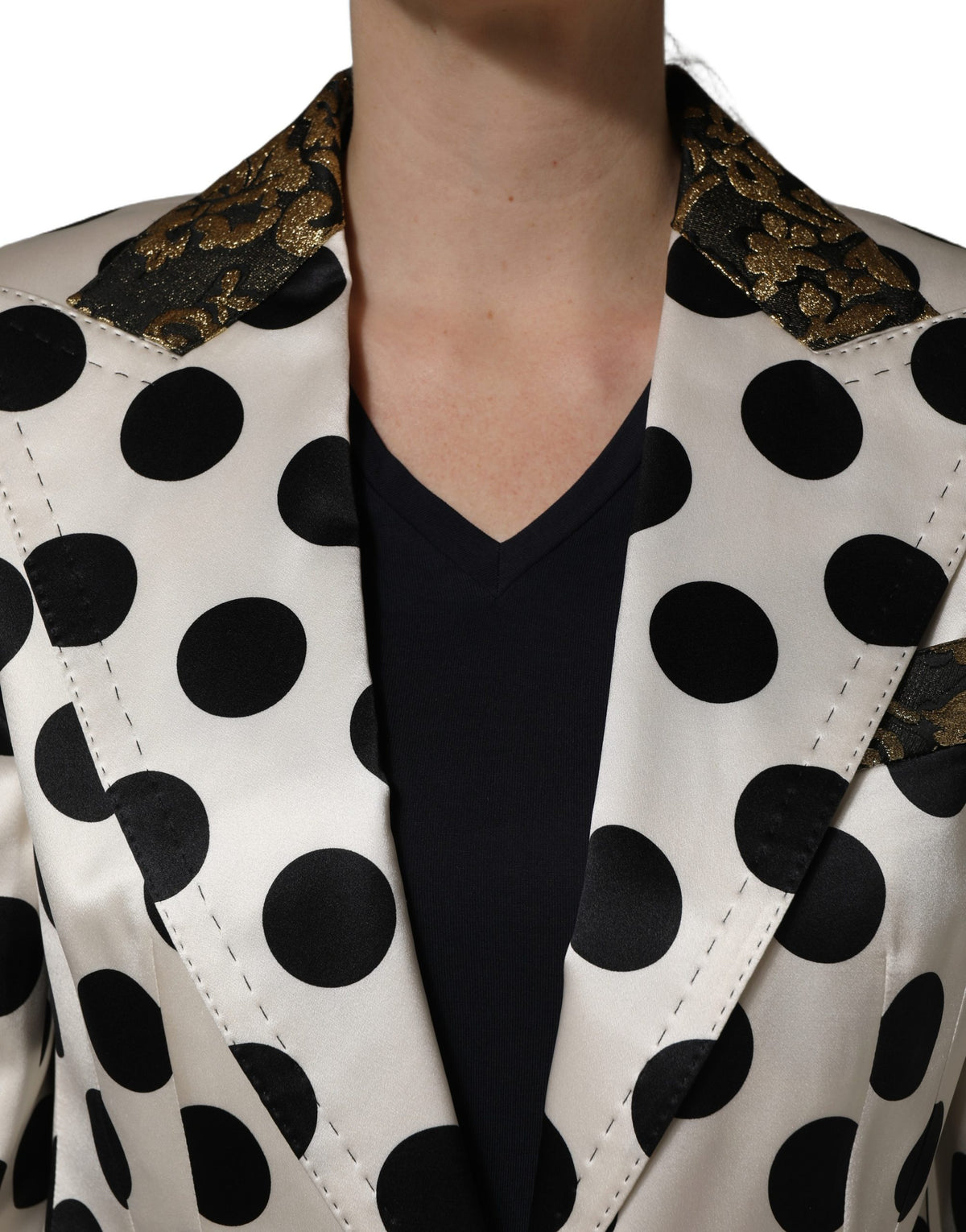 Dolce & Gabbana White Brocade Polka-Dot Print Blazer Women's Jacket